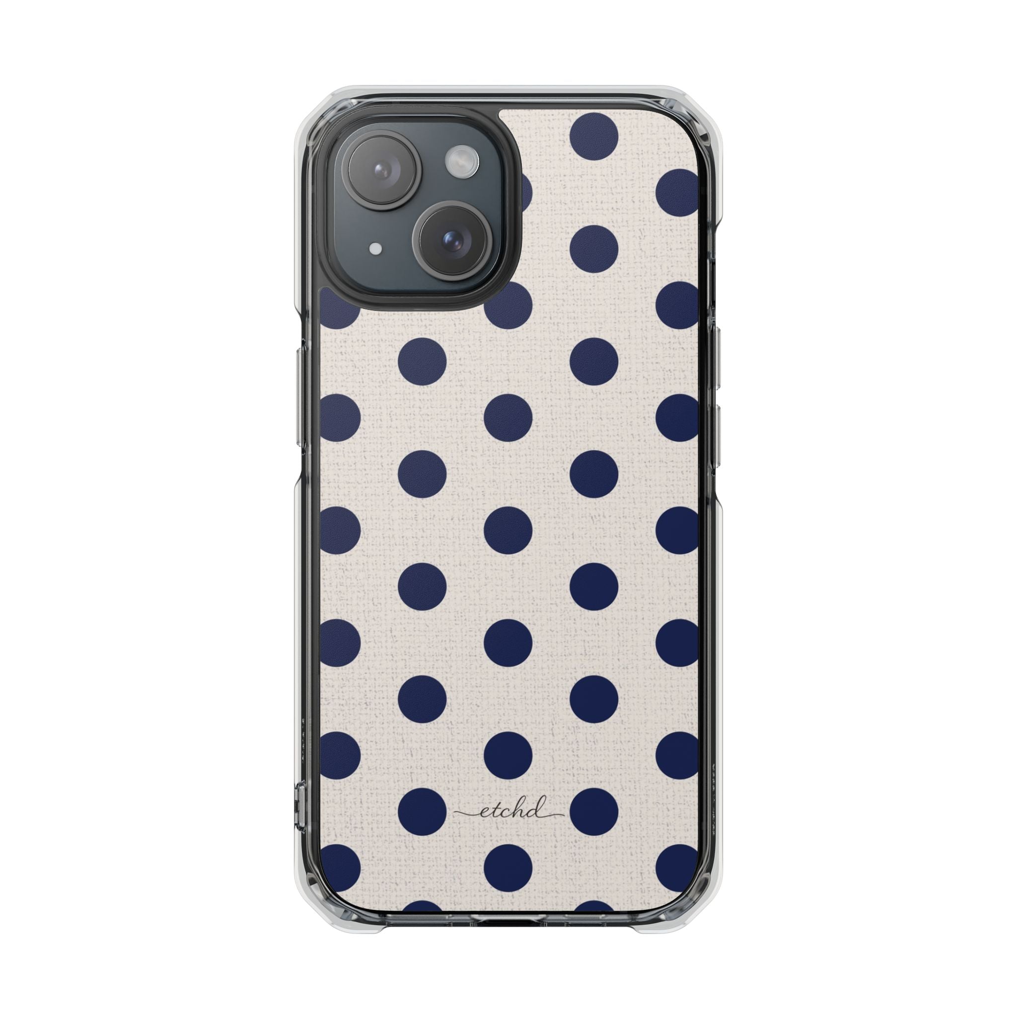 Navy & Cream Polka Dot Clear Magnetic Phone Case by etchd, view 2