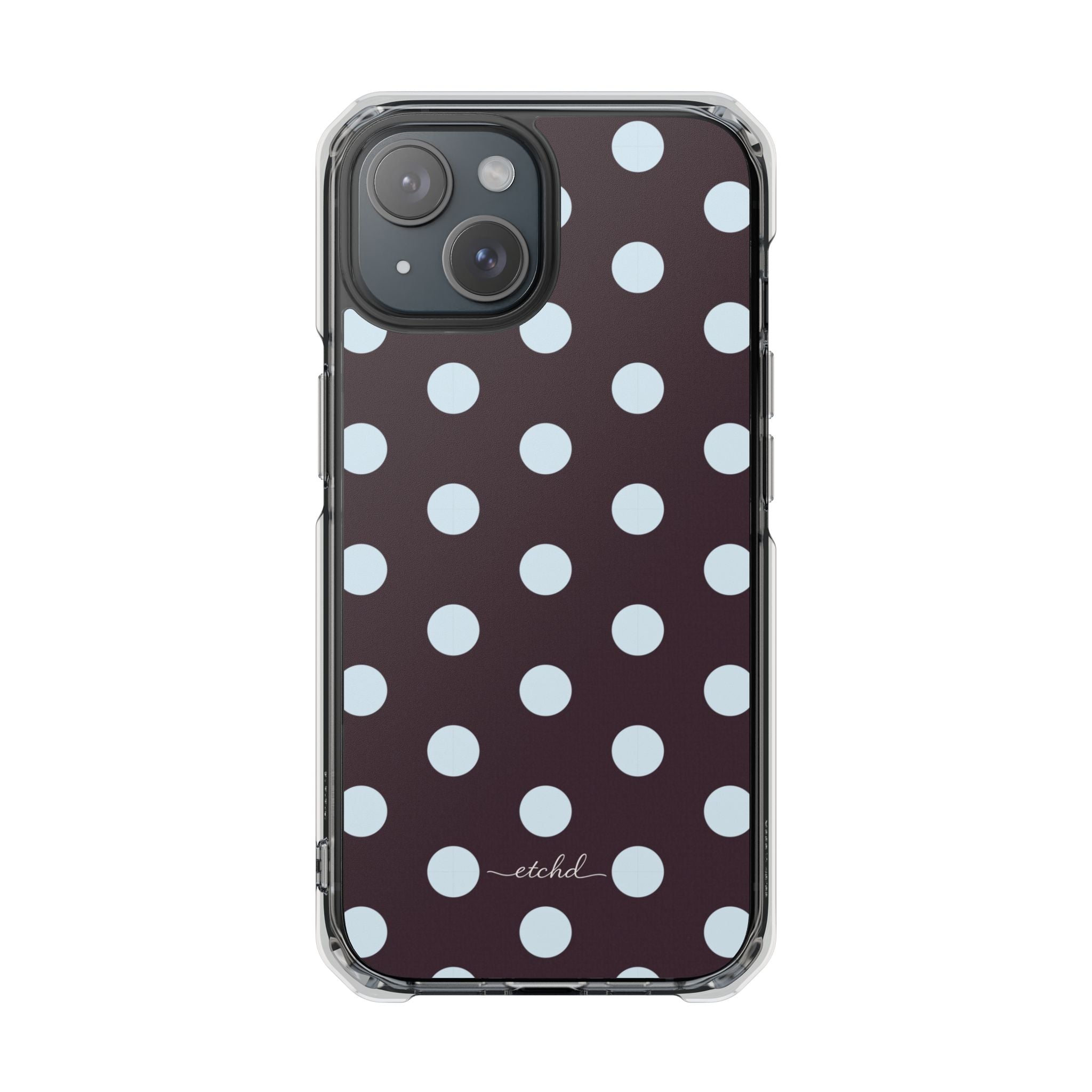 Blue & Plum Polka Dot Clear Magnetic Phone Case by etchd, view 2