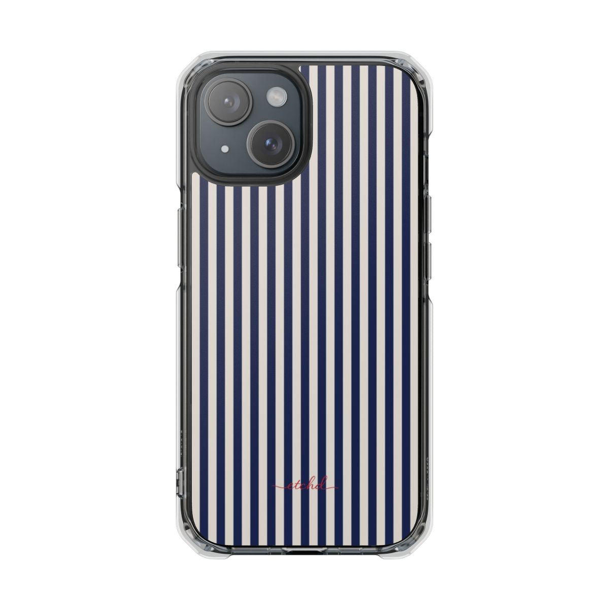 Navy & Cream Striped Funda transparente magnética para móvil de etchd, vista 2