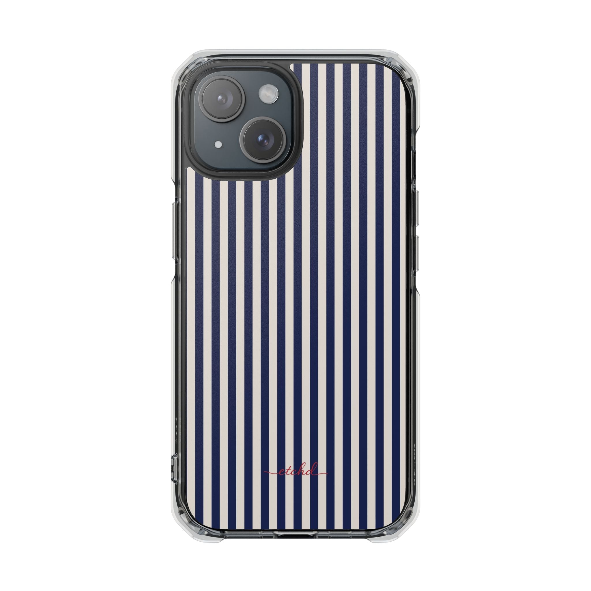 Navy & Cream Striped Clear Magnetic Phone Case by etchd, view 2