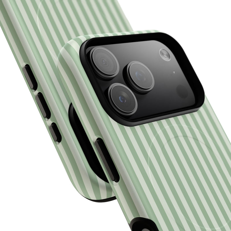 Sage & Cream Striped Magnetic Phone Case by etchd, view 100