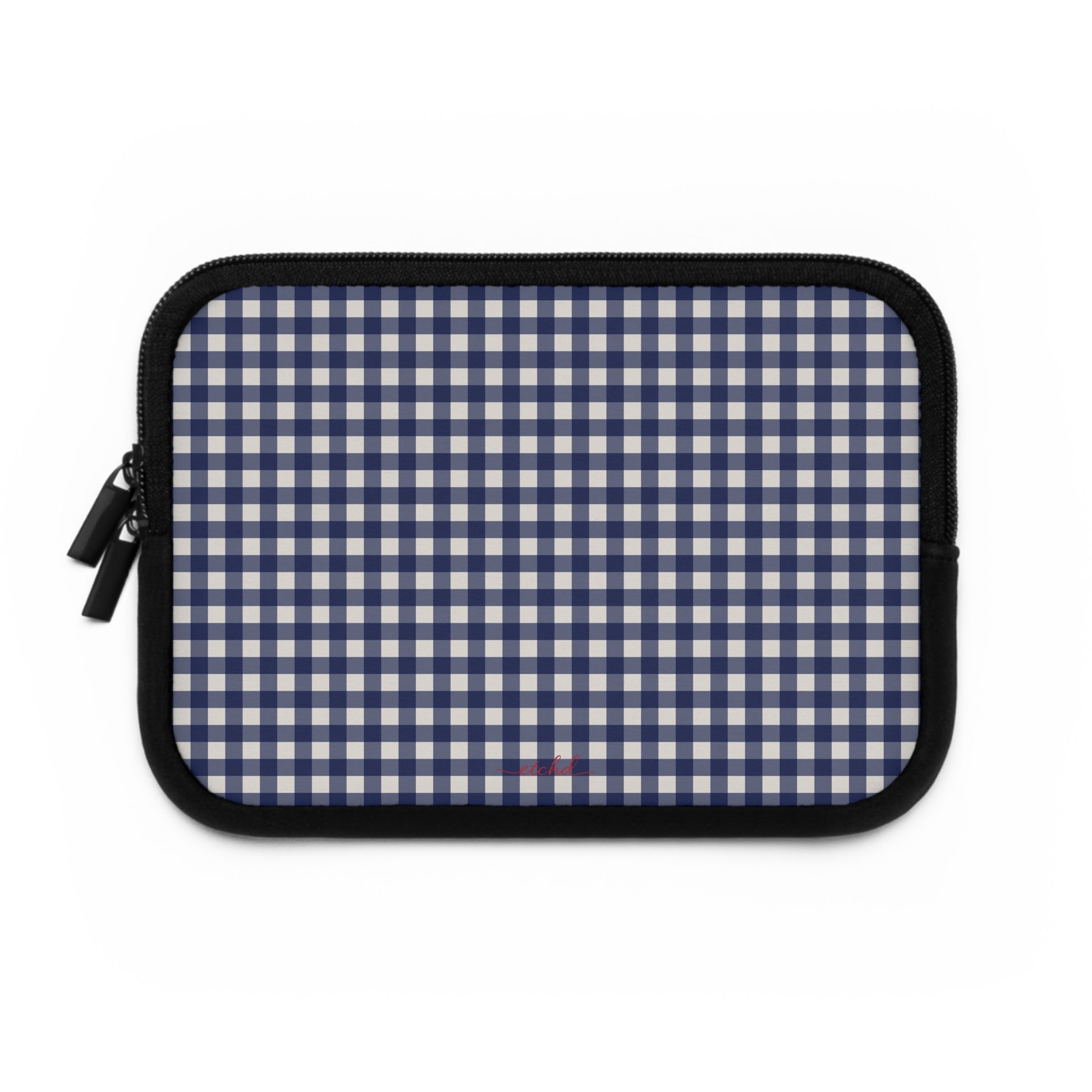 Navy & Cream Gingham Custodia per laptop di etchd, vista 2
