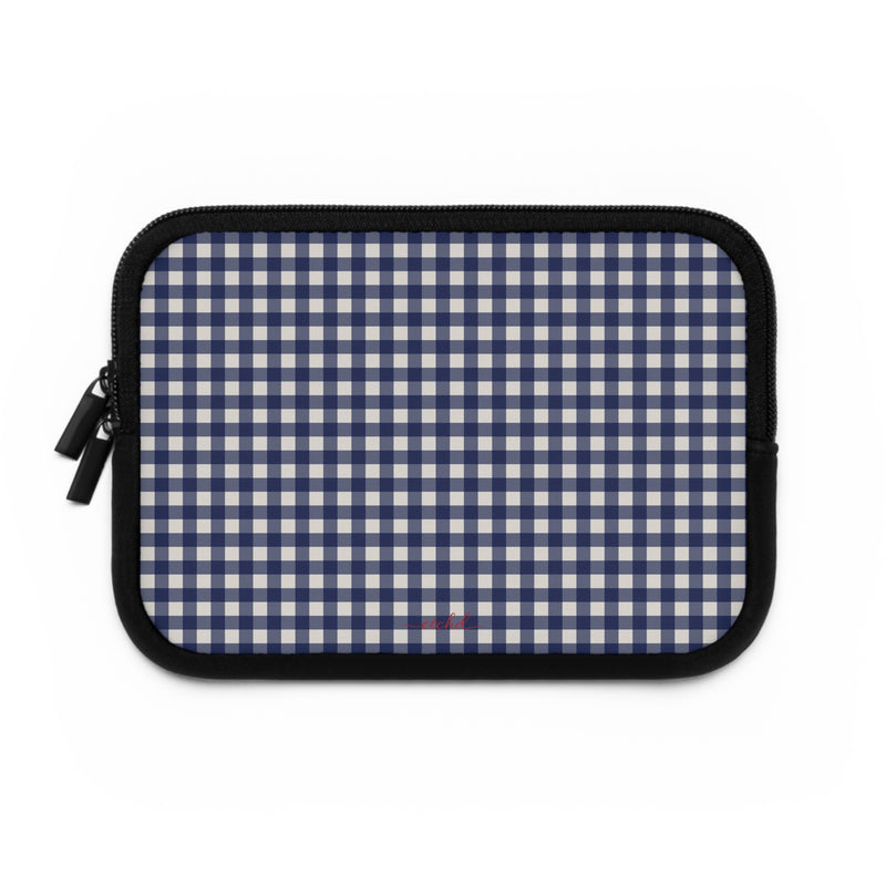 Navy & Cream Gingham Custodia per laptop di etchd, vista 2