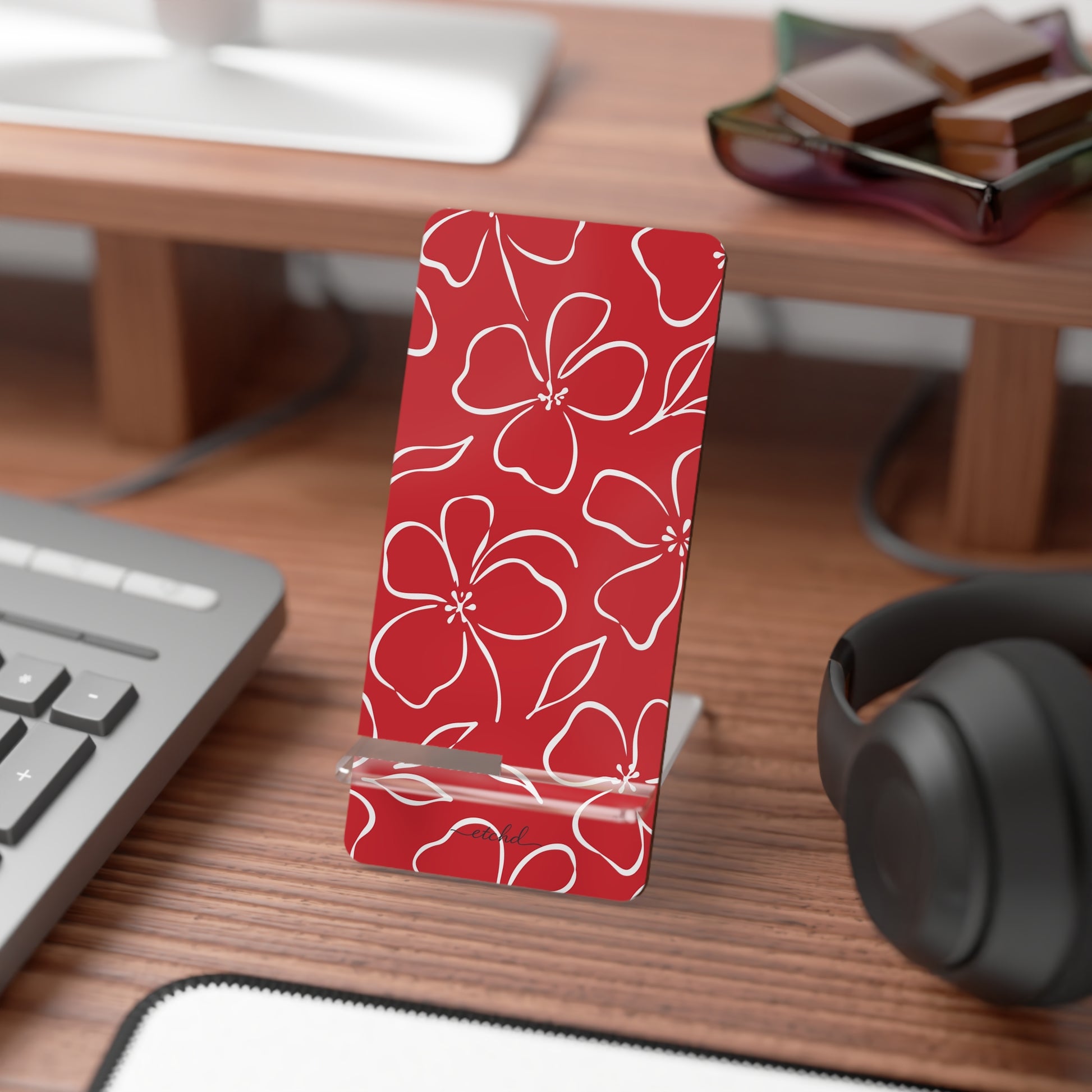 Classic Red & White Floral Supporto per telefono di etchd, vista 3
