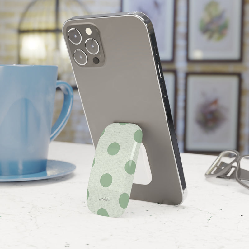 Sage Polka Dot Click-On Phone Grip by etchd, view 3