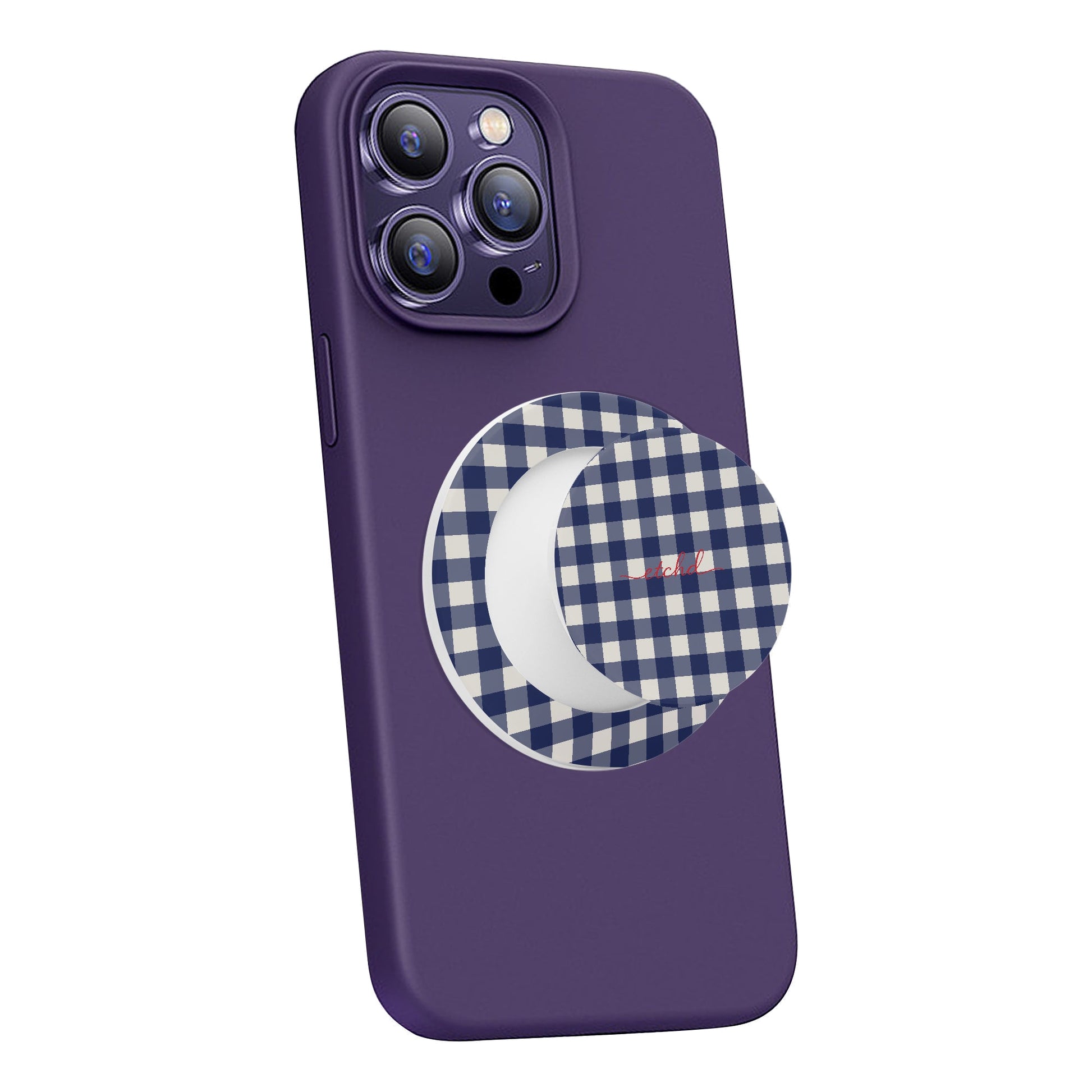Navy & Cream Gingham Phone Grip And Stand by etchd, view 7