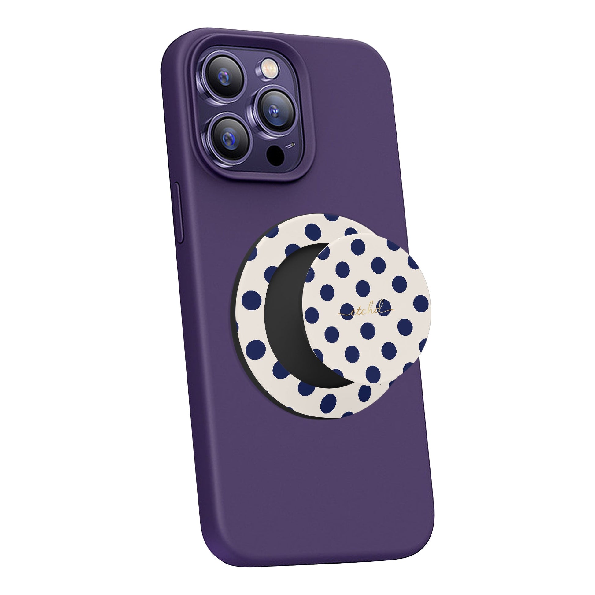 Navy & Cream Polka Dot Phone Grip And Stand by etchd, view 4