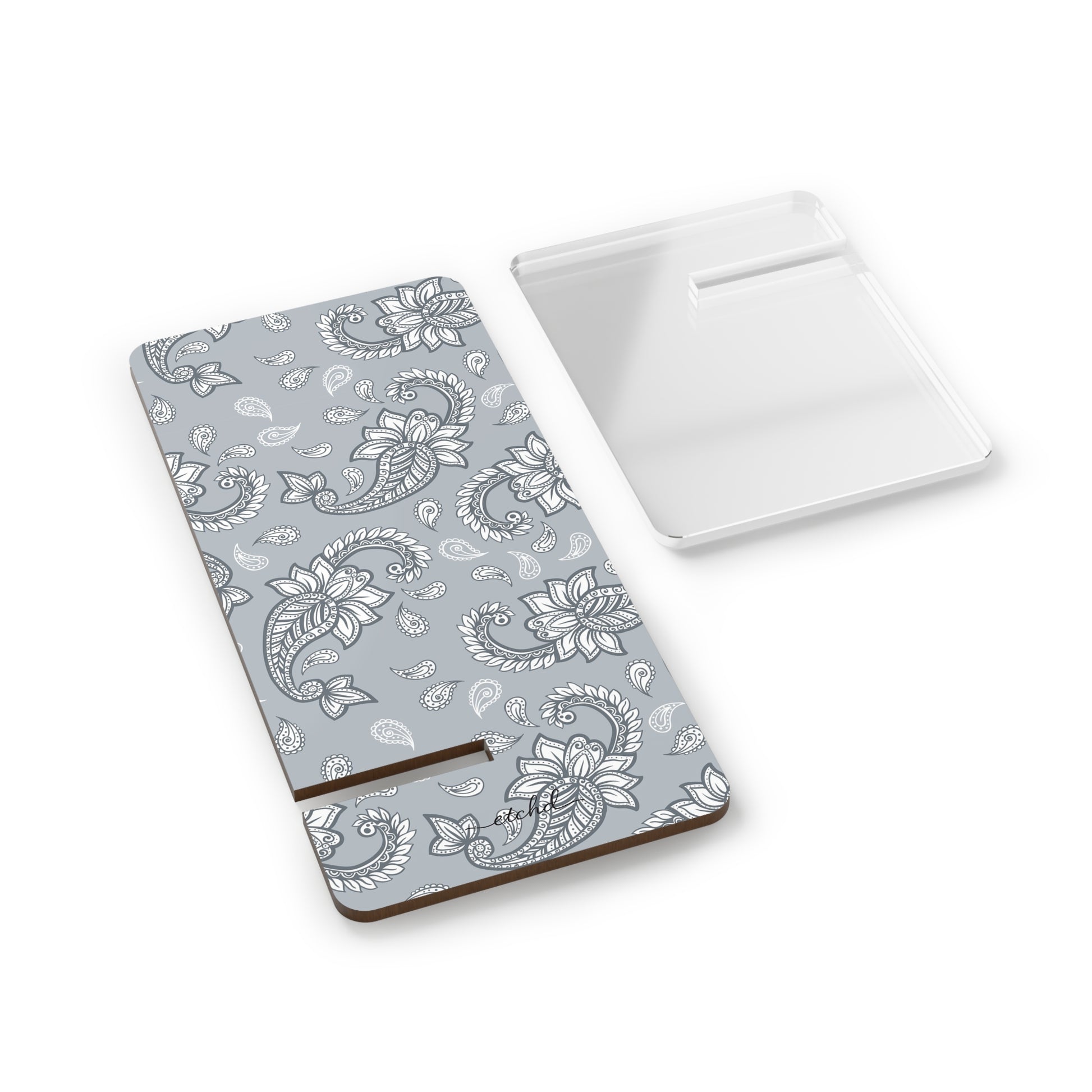 Dusty Blue Paisley Phone Stand by etchd, view 2