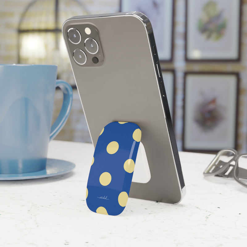 Butter And Cobalt Polka Dot Click-On Phone Grip by etchd, view 3