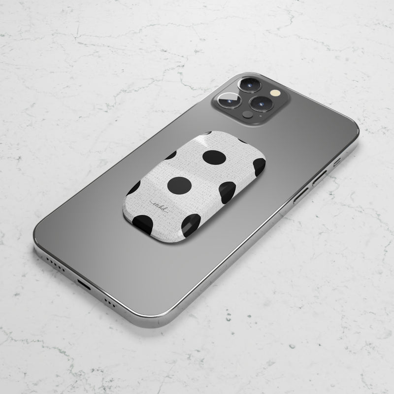 Black & White Polka Dot Click-On Phone Grip-zoom-
