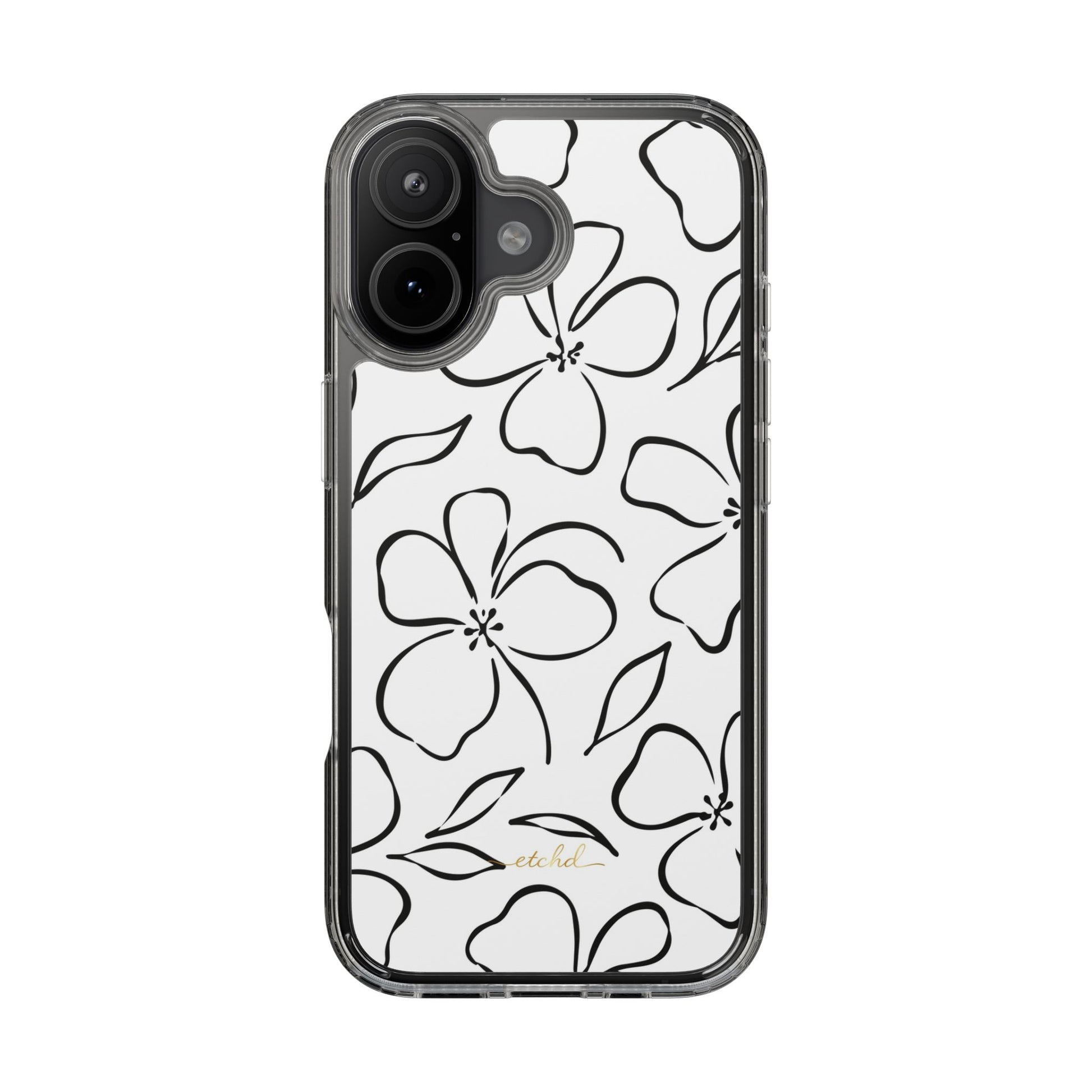 White & Black Floral Clear Phone Case by etchd, view 35