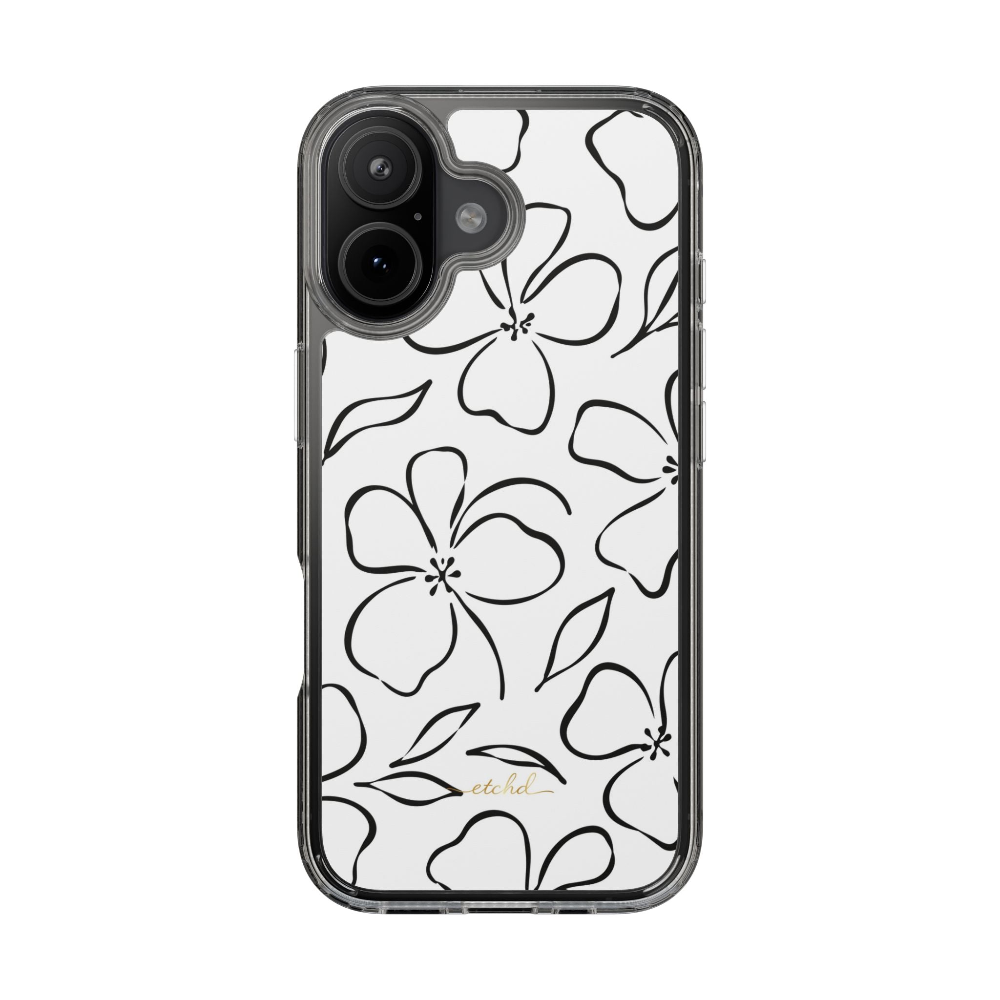 White & Black Floral Clear Phone Case by etchd, view 35