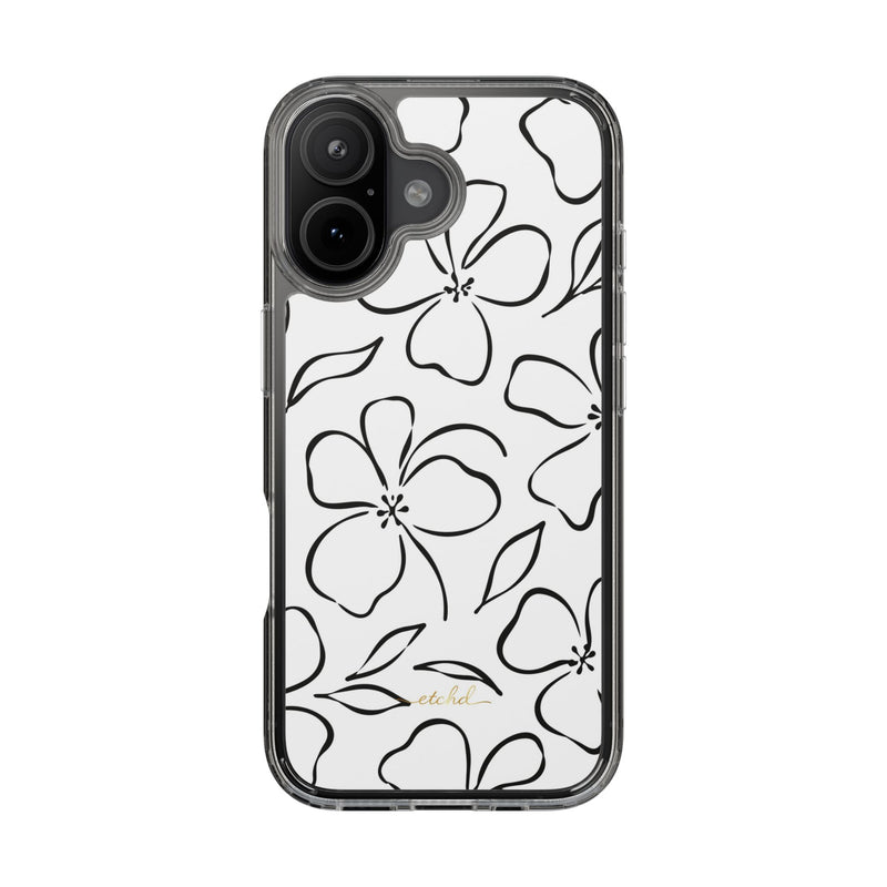 White & Black Floral Clear Phone Case by etchd, view 35