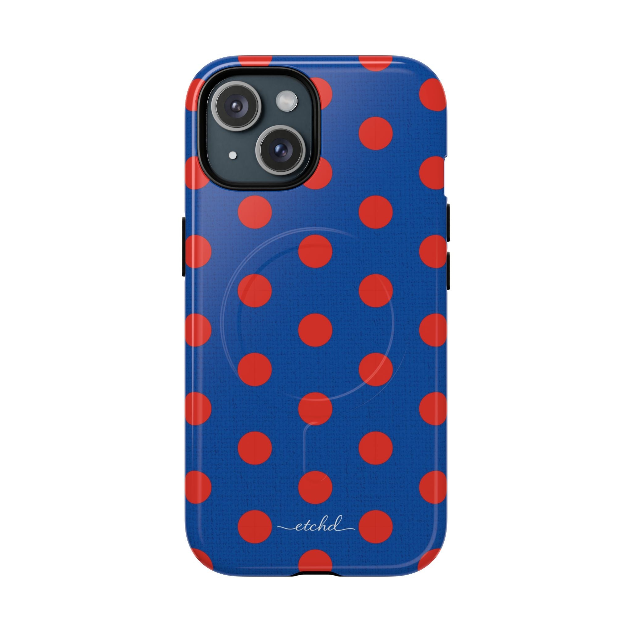 Poppy & Cobalt Polka Dot Funda magnética para móvil de etchd, vista 2