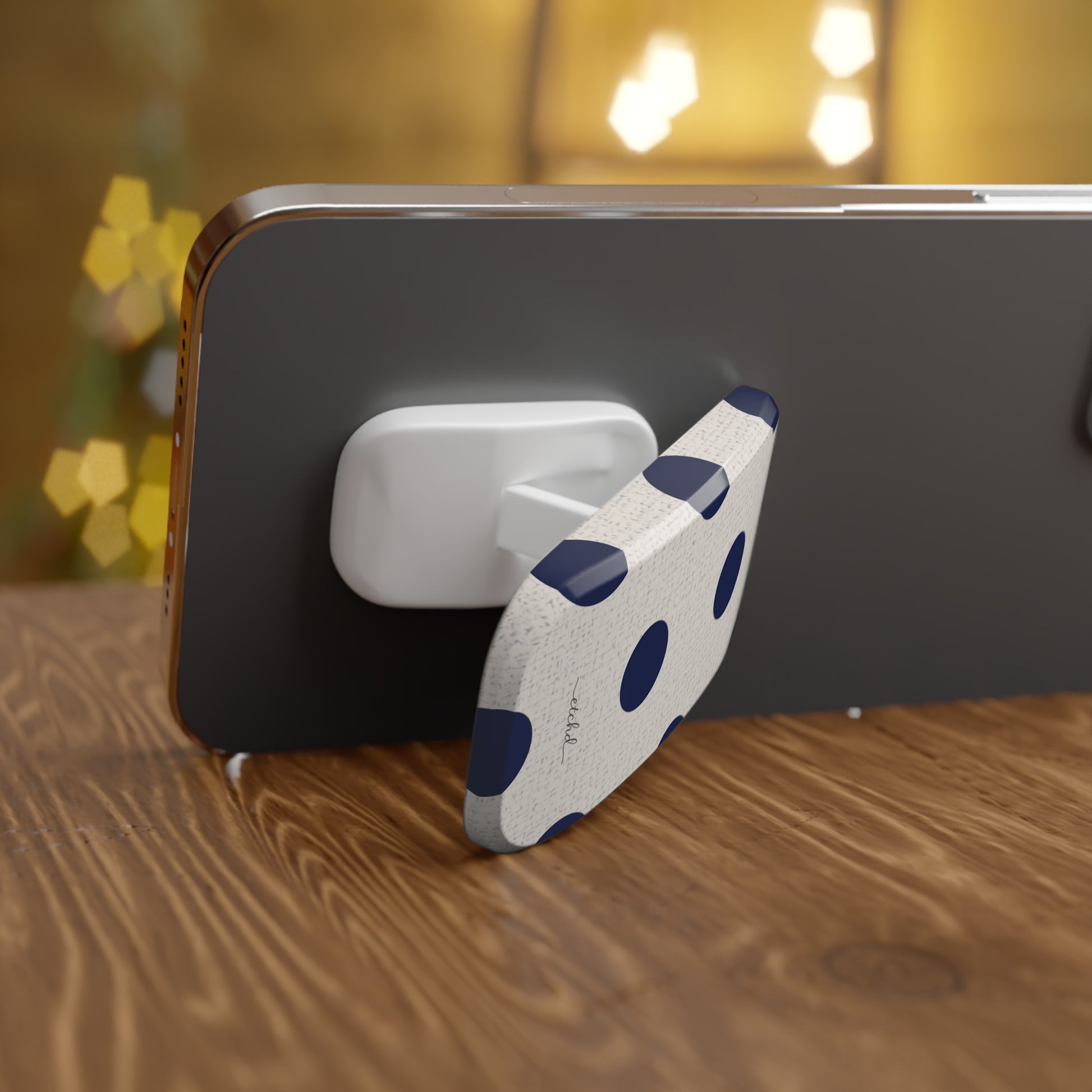 Navy & Cream Polka Dot Click-On Phone Grip by etchd, view 3