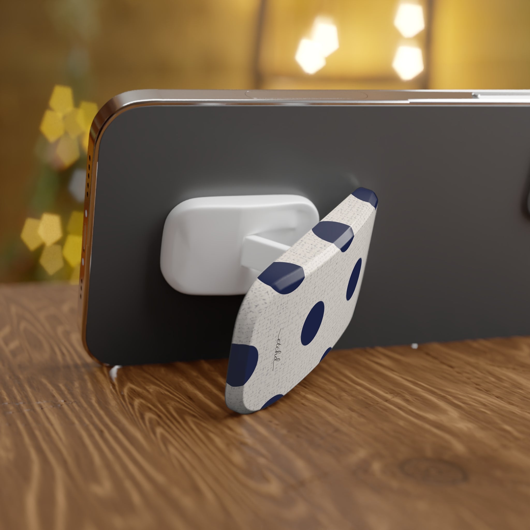 Navy & Cream Polka Dot Click-On Phone Grip by etchd, view 3