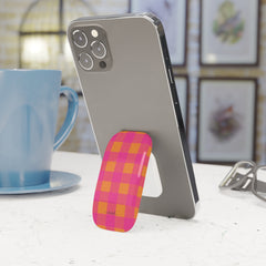 Pink & Orange Gingham Click-On Phone Grip by etchd, view 3