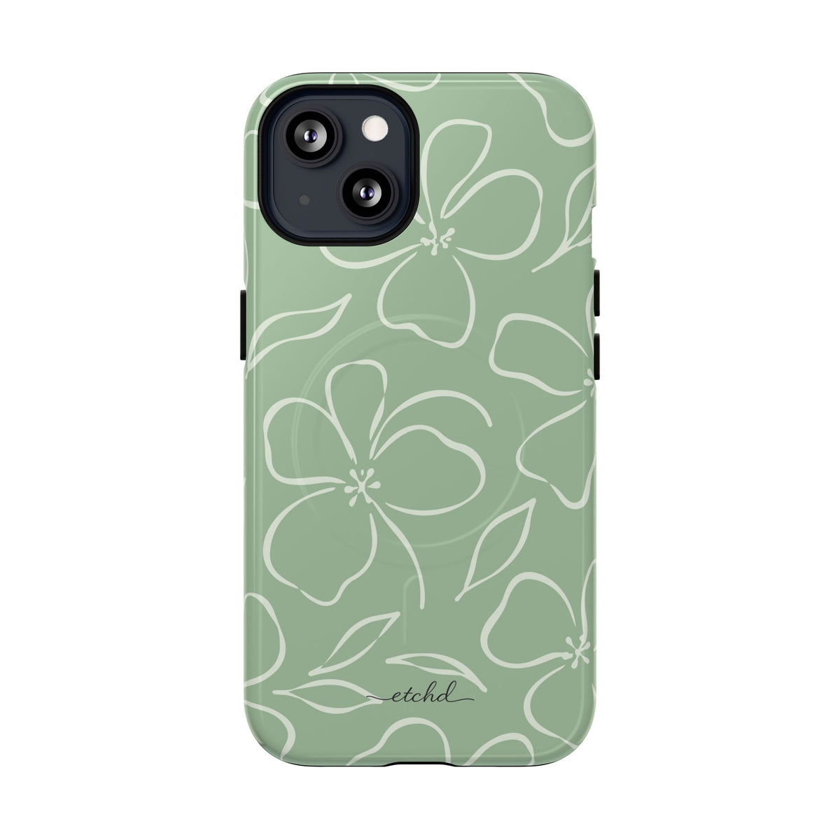 Sage & Cream Floral Magnetic Phone Case by etchd, view 2