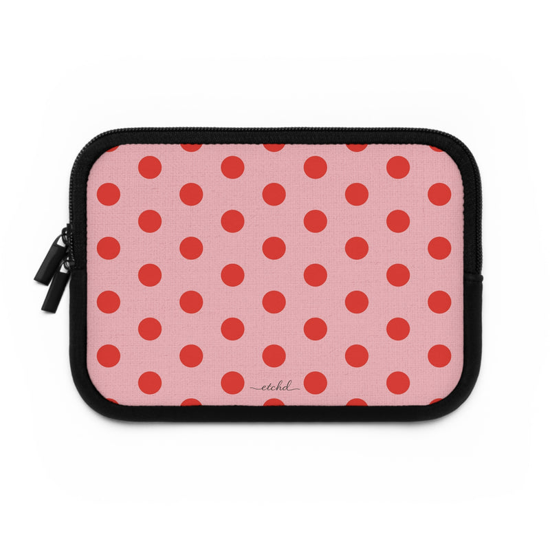 Poppy And Blush Polka Dot Laptop Sleeve by etchd, view 2