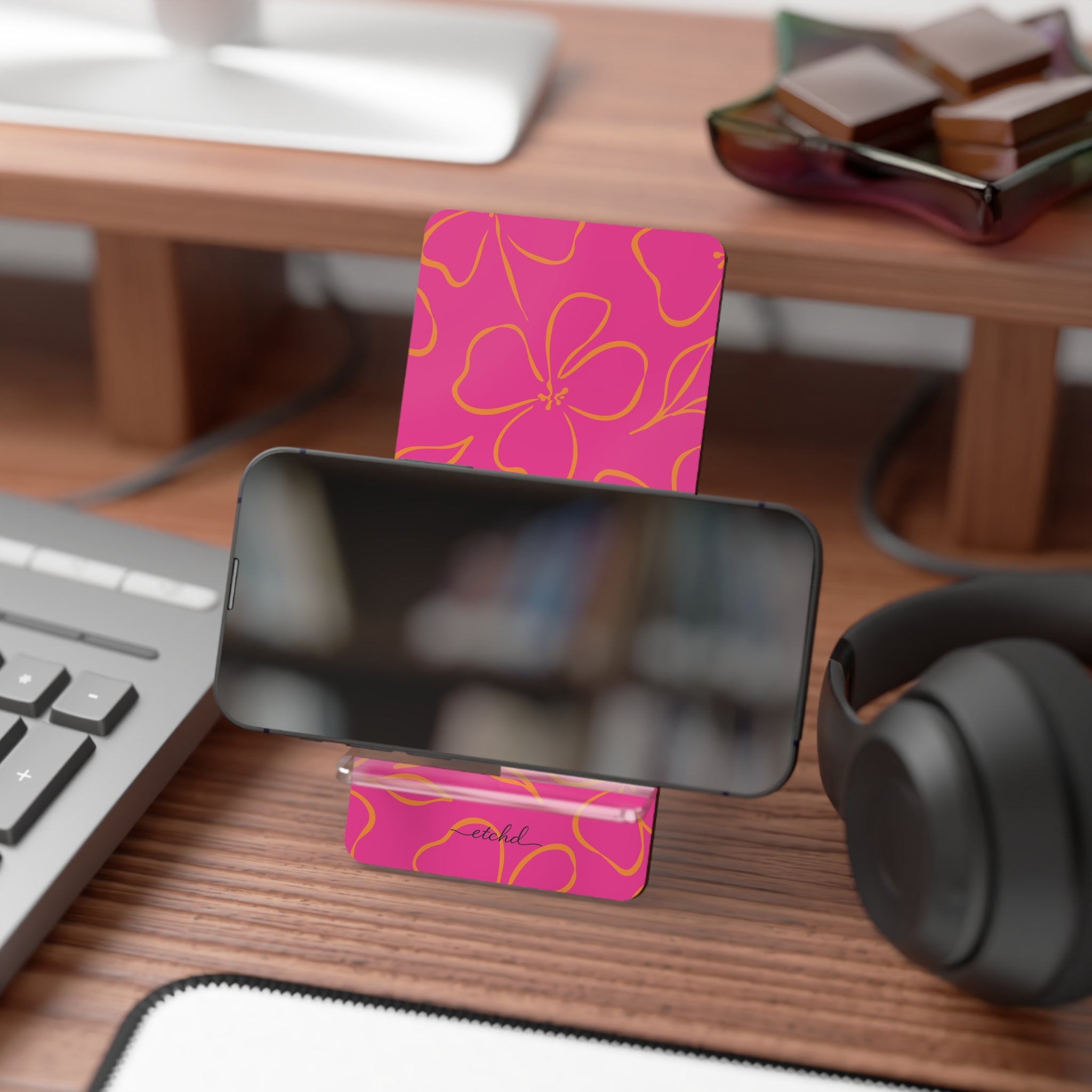 Pink & Orange Floral Phone Stand by etchd, view 4