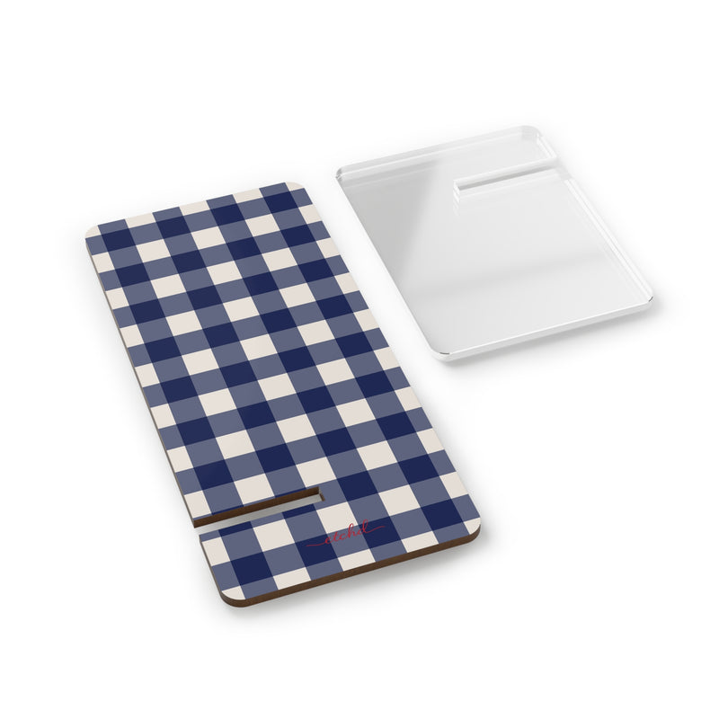 Navy & Cream Gingham Supporto per telefono di etchd, vista 2