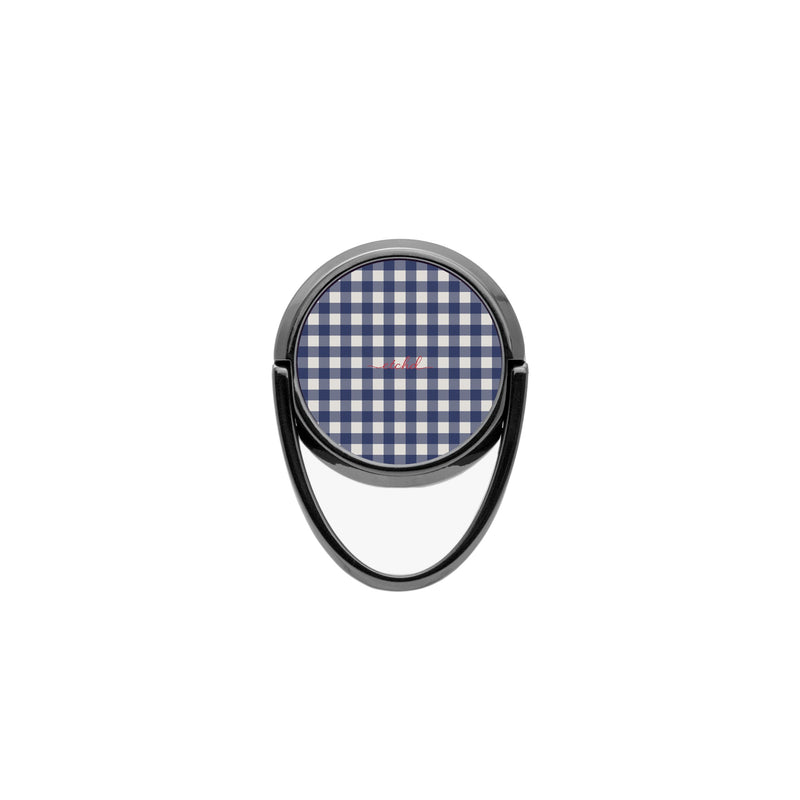 Navy & Cream Gingham Anello supporto per telefono-zoom-