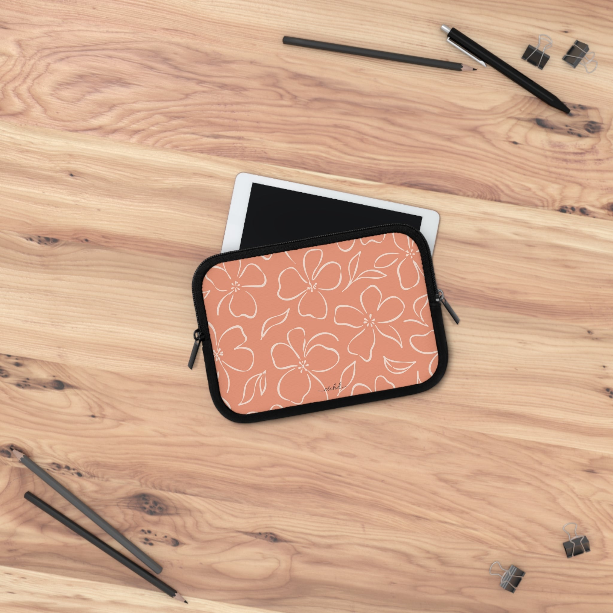 Coral & Cream Floral Laptop Sleeve by etchd, view 14