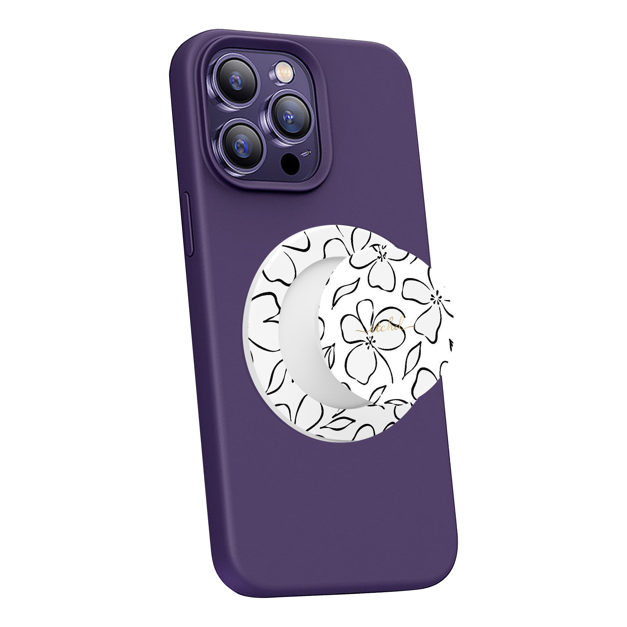 White & Black Floral Phone Grip And Stand by etchd, view 3