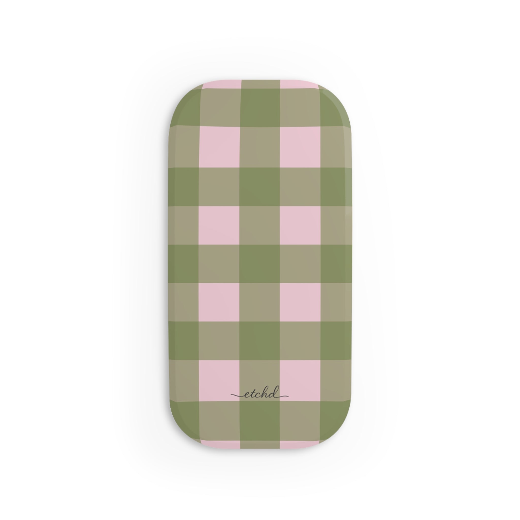 Green & Pink Gingham Click-On Phone Grip by etchd, view 2