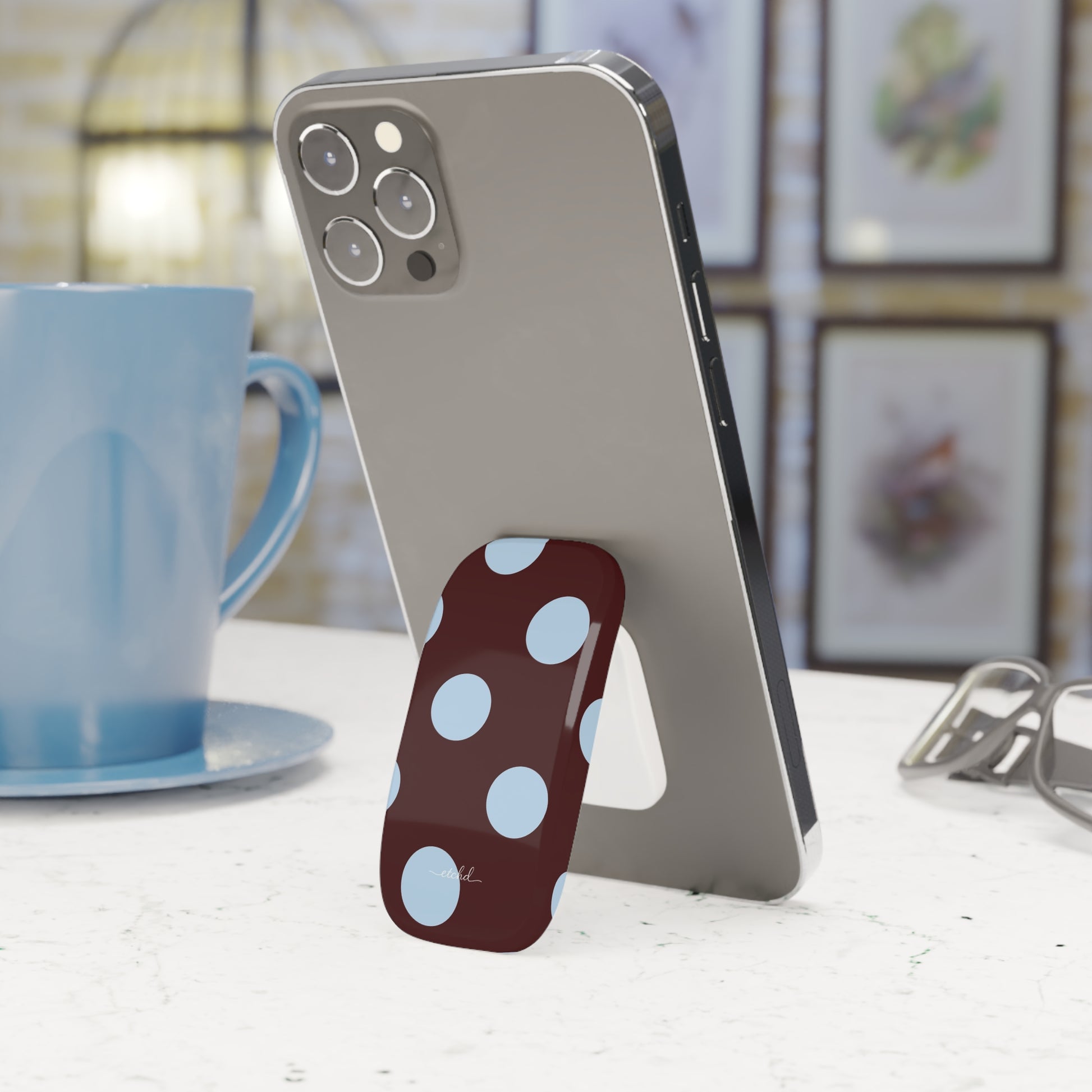 Cherry & Blue Polka Dot Click-On Phone Grip by etchd, view 2