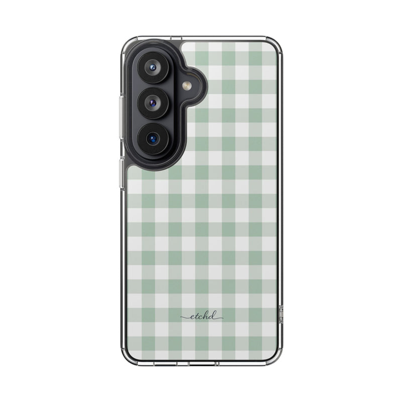 Sage Gingham Transparente Handyhülle-zoom-