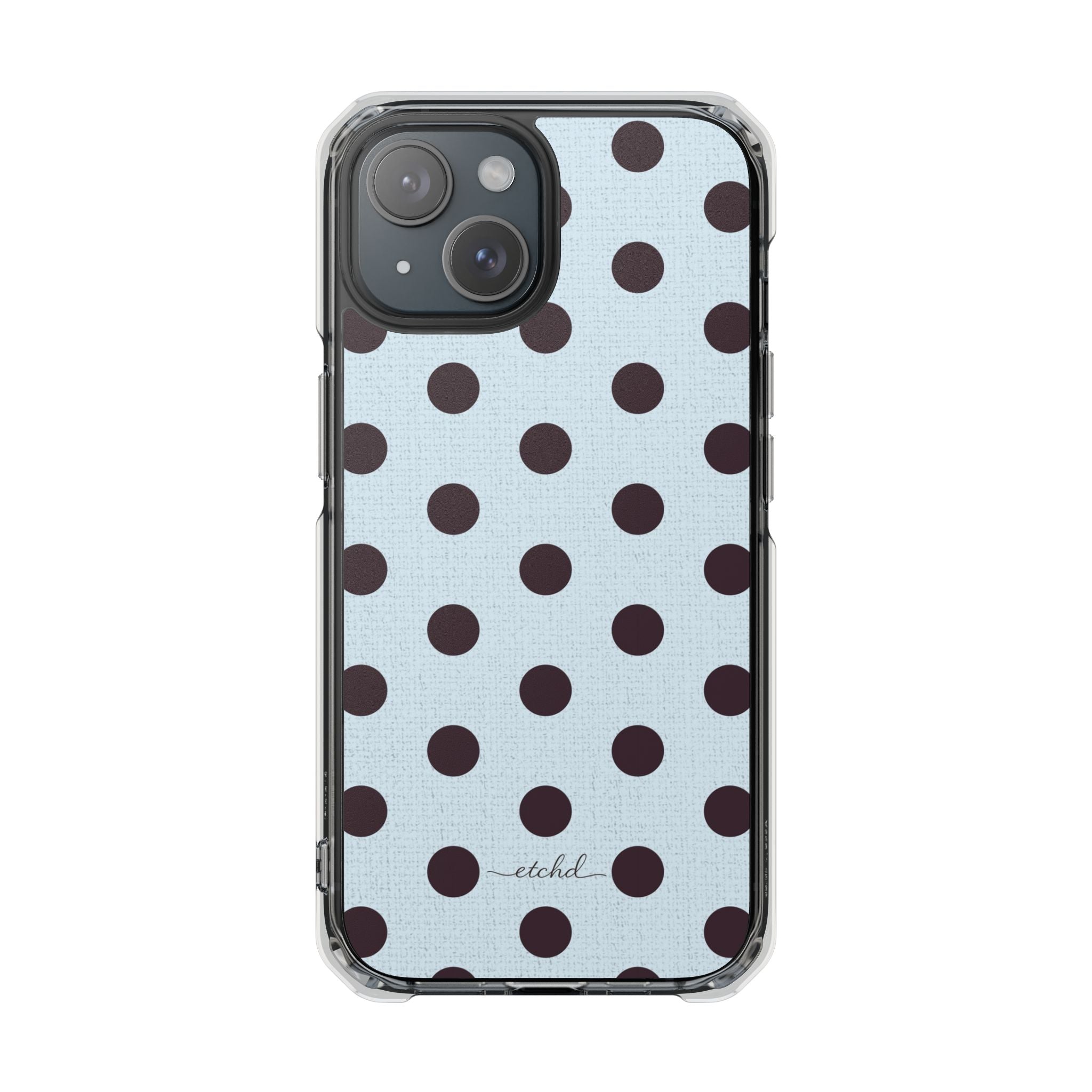 Plum & Blue Polka Dot Clear Magnetic Phone Case by etchd, view 2