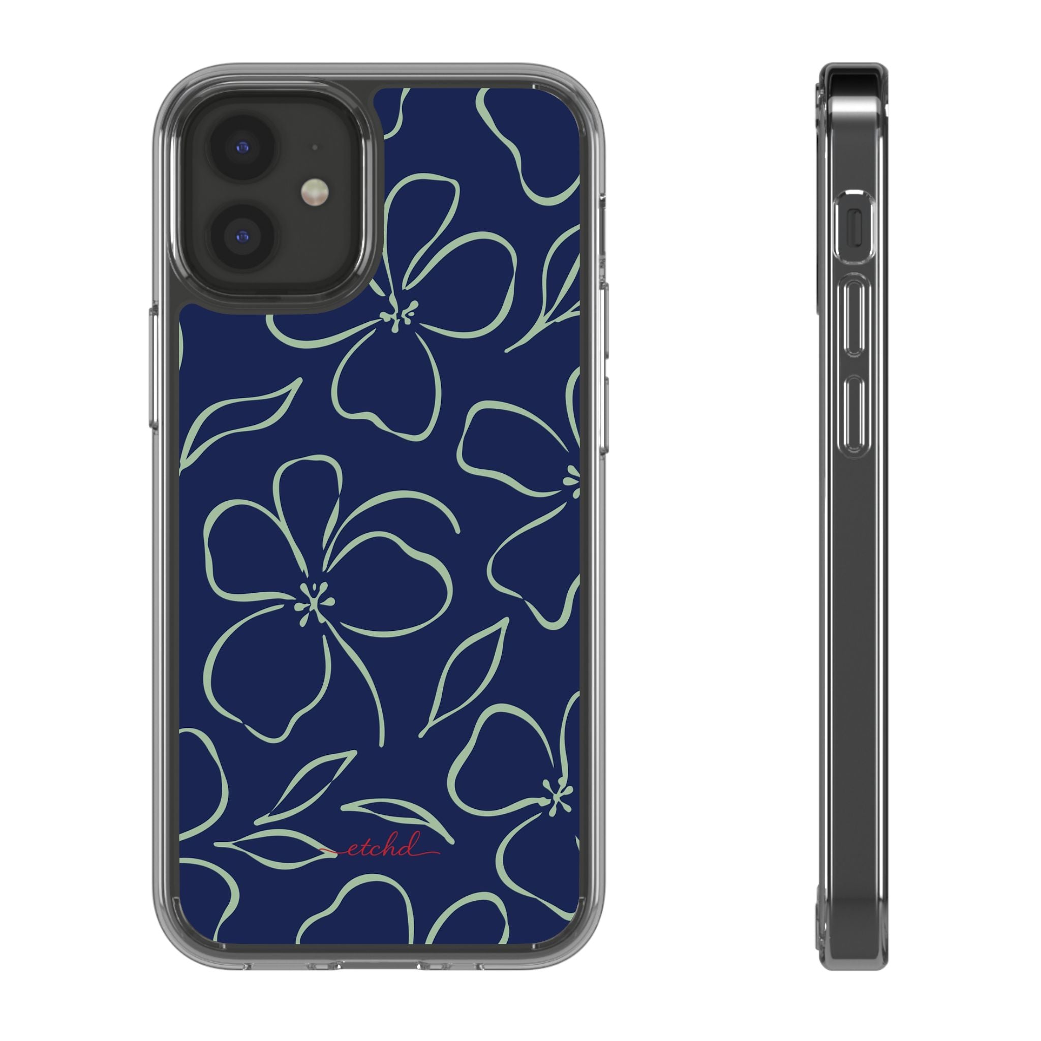 Navy & Sage Floral Funda transparente para móvil de etchd, vista 2