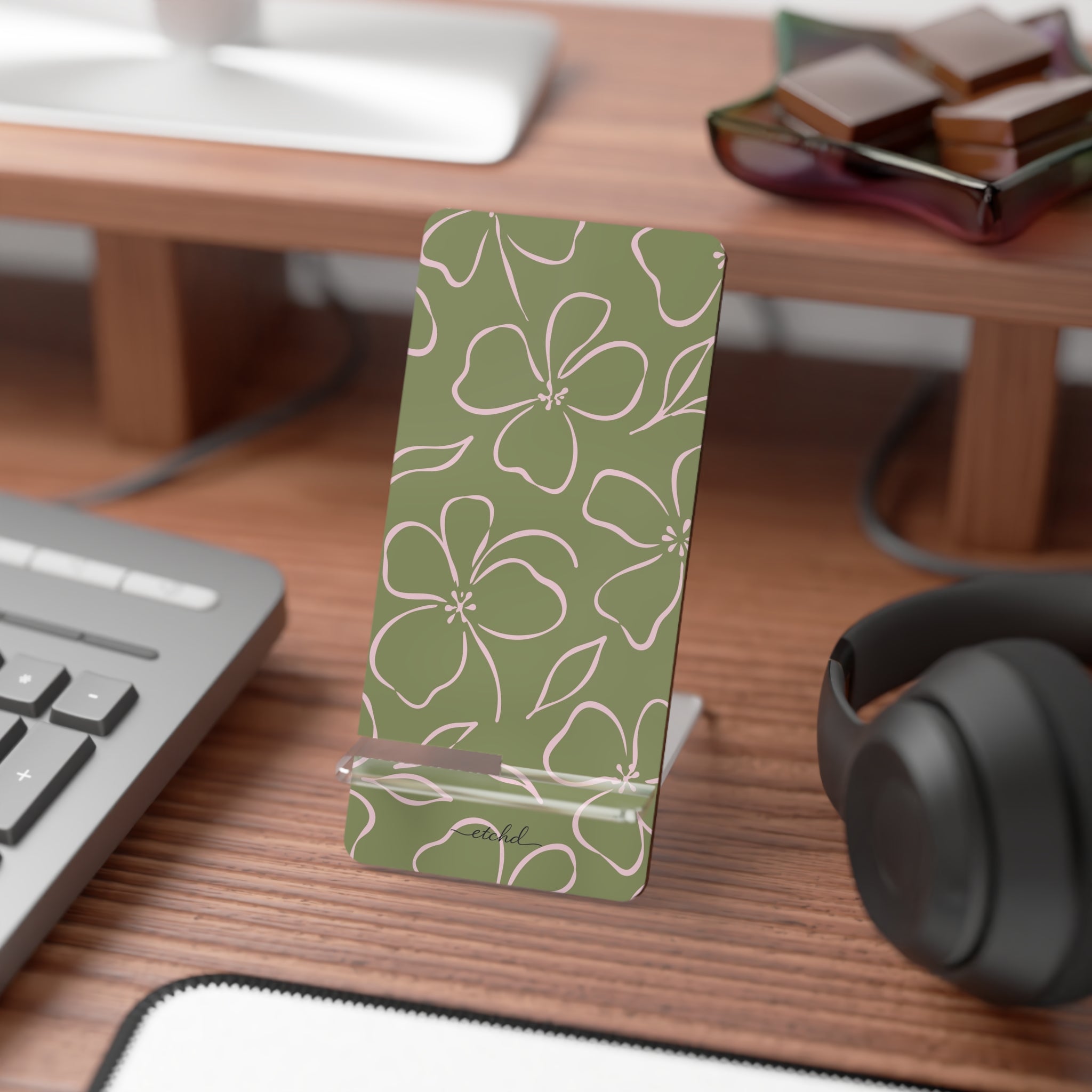 Green & Pink Floral Phone Stand by etchd, view 3
