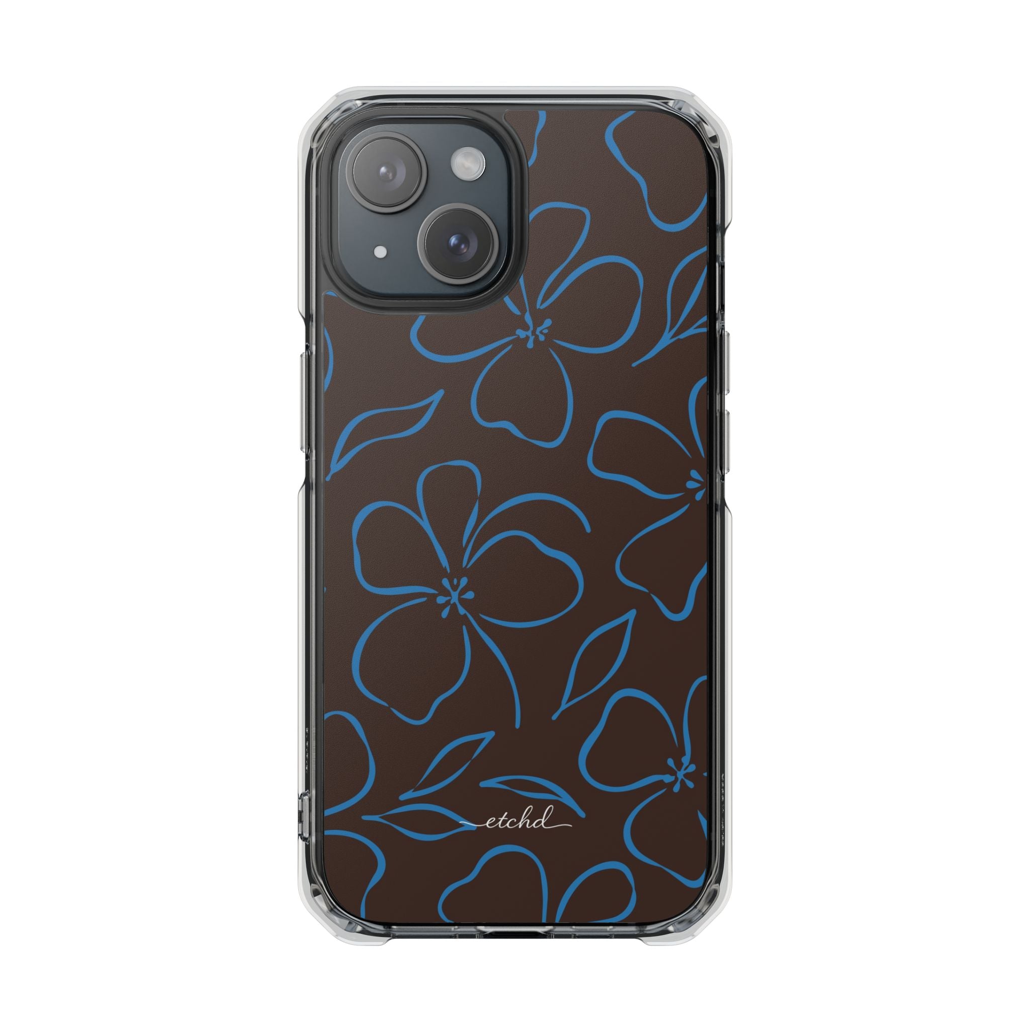Espresso & Cerulean Floral Funda transparente magnética para móvil de etchd, vista 2