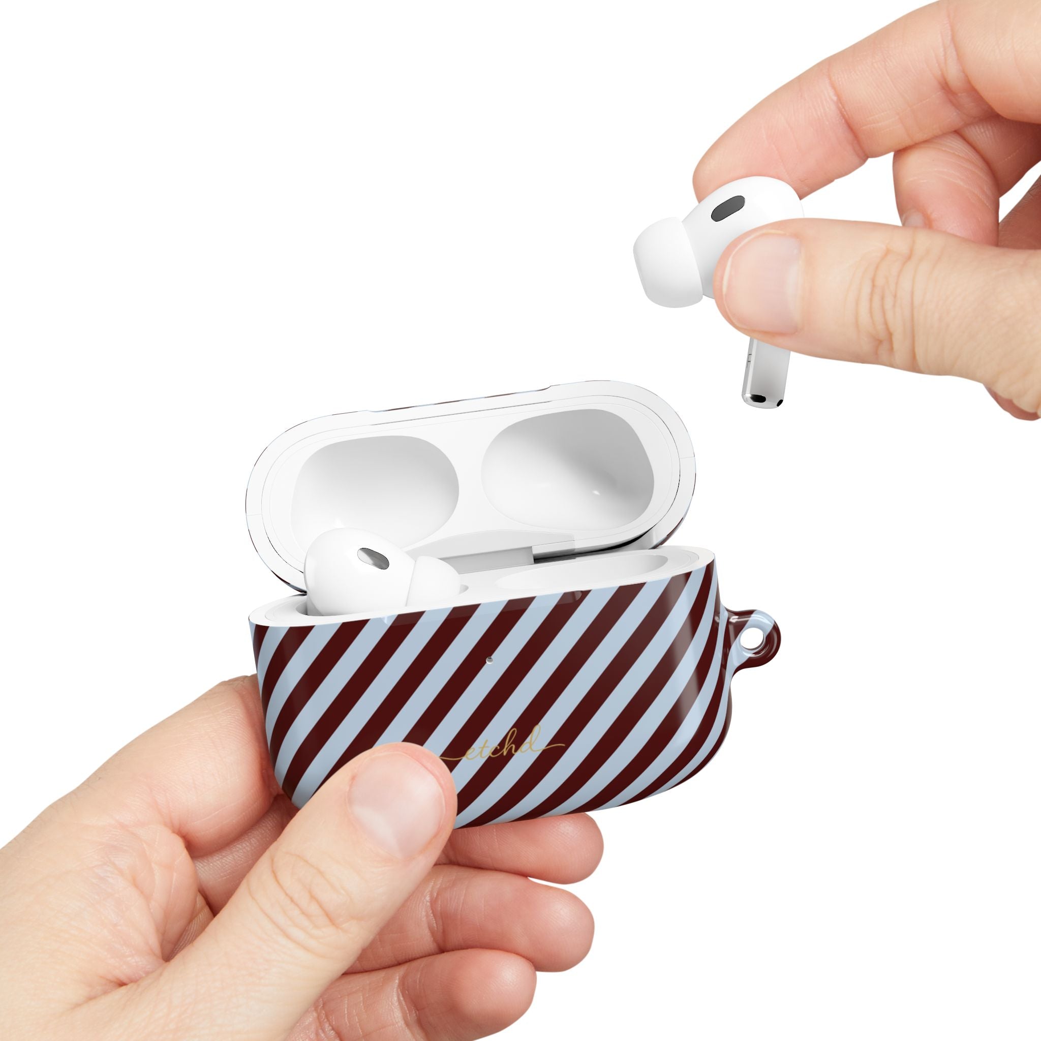 Blue & Cherry Striped Diagonal AirPod Case by etchd, view 11