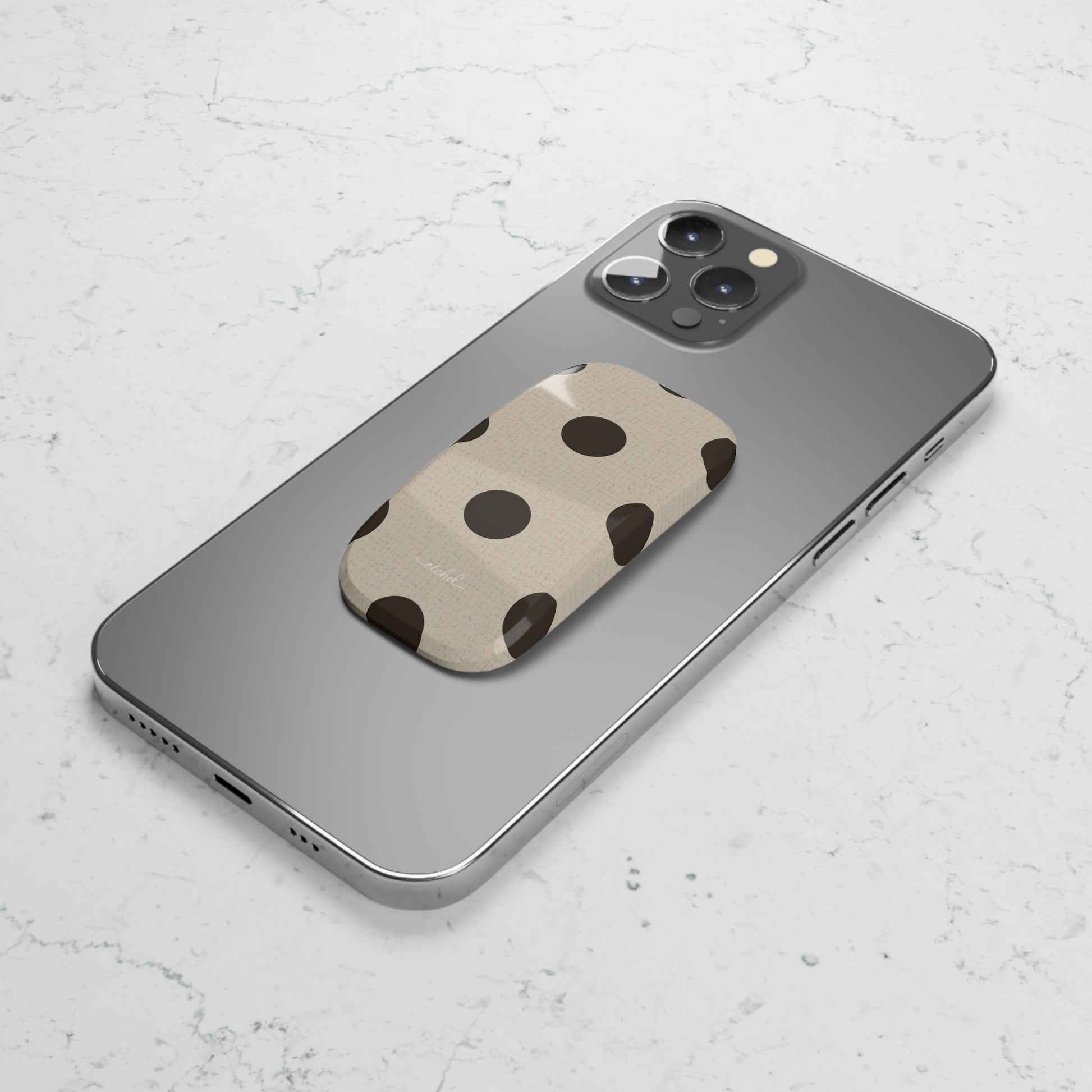 Brown Polka Dot Click-On Phone Grip by etchd, view 4