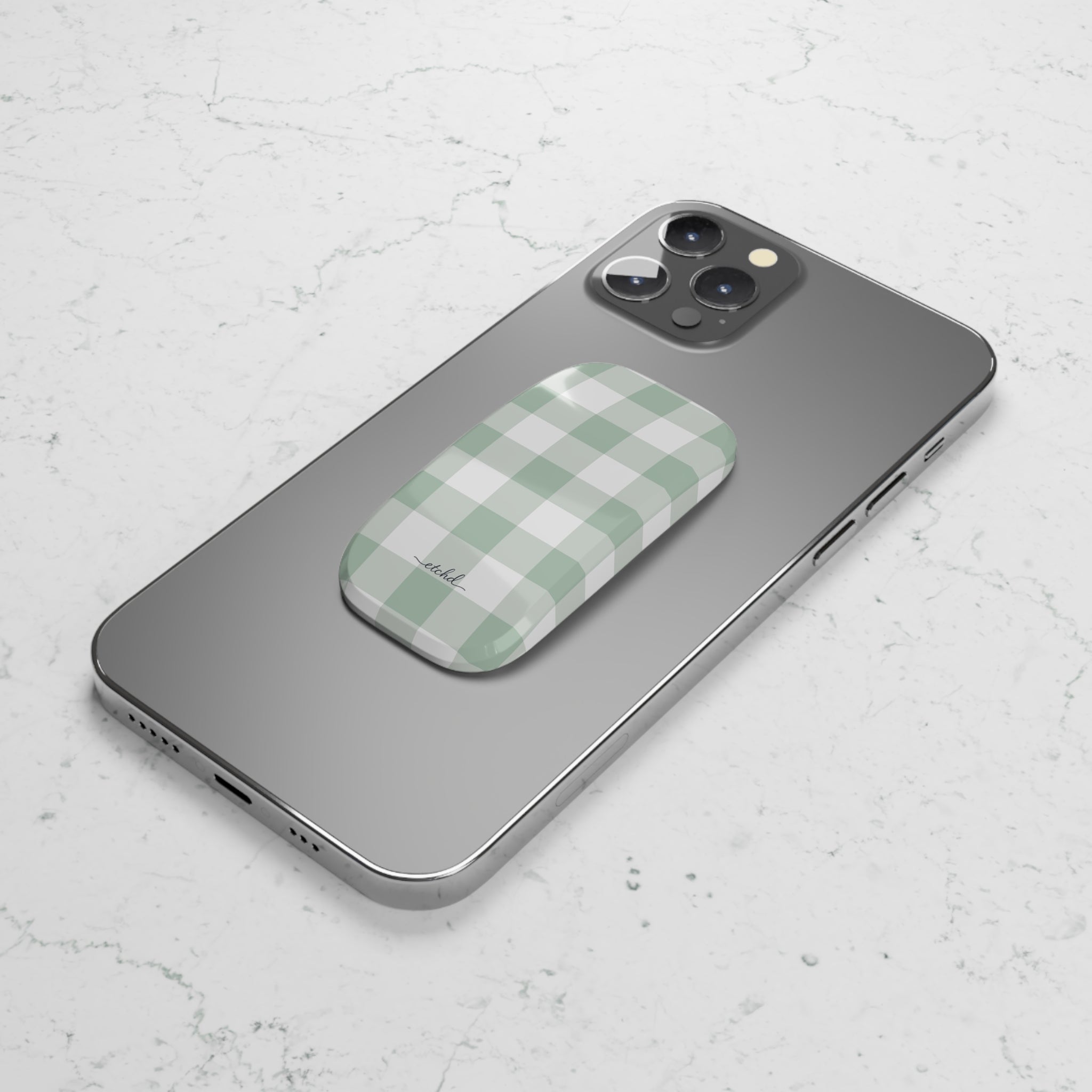 Sage Gingham Click-On Phone Grip by etchd, view 4