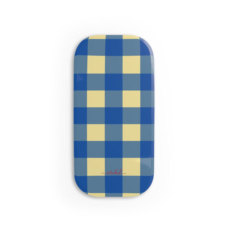 Butter & Cobalt Gingham Anello clip per telefono di etchd