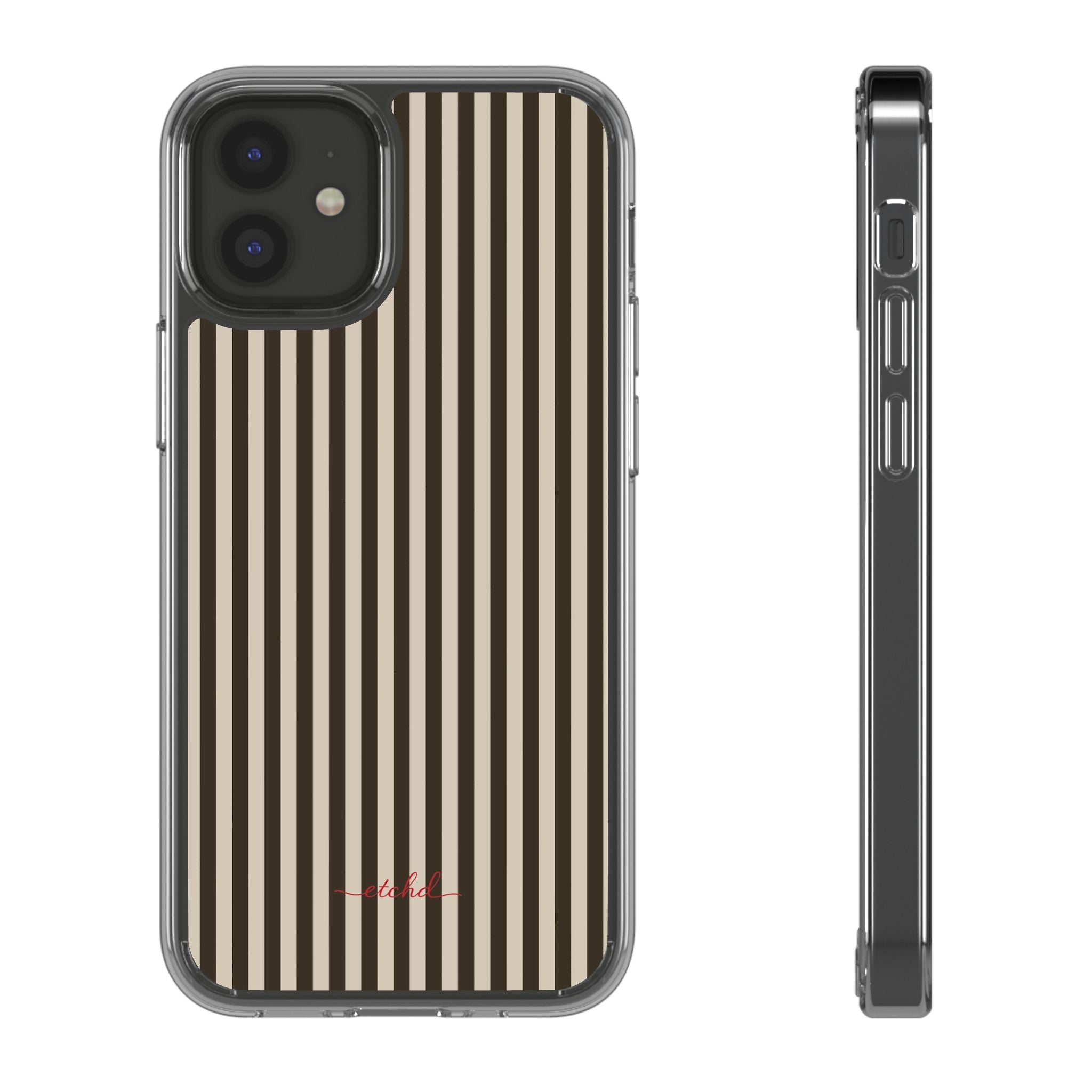 Cream & Brown Striped Clear Phone Case by etchd, view 2