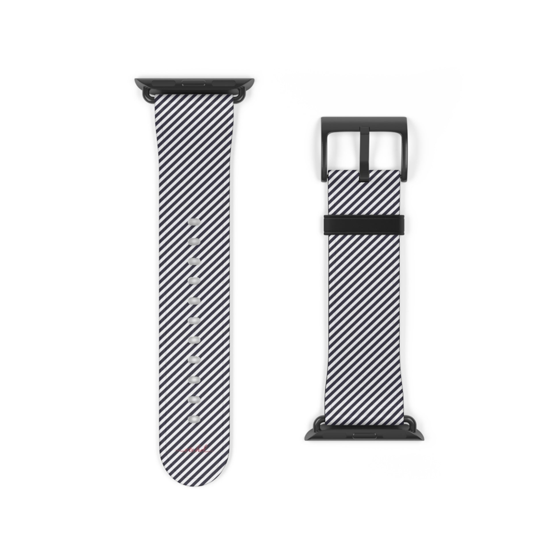 Navy & White Striped Diagonal Smartwatch Strap by etchd, view 9