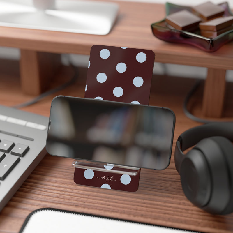 Cherry & Blue Polka Dot Phone Stand by etchd, view 4