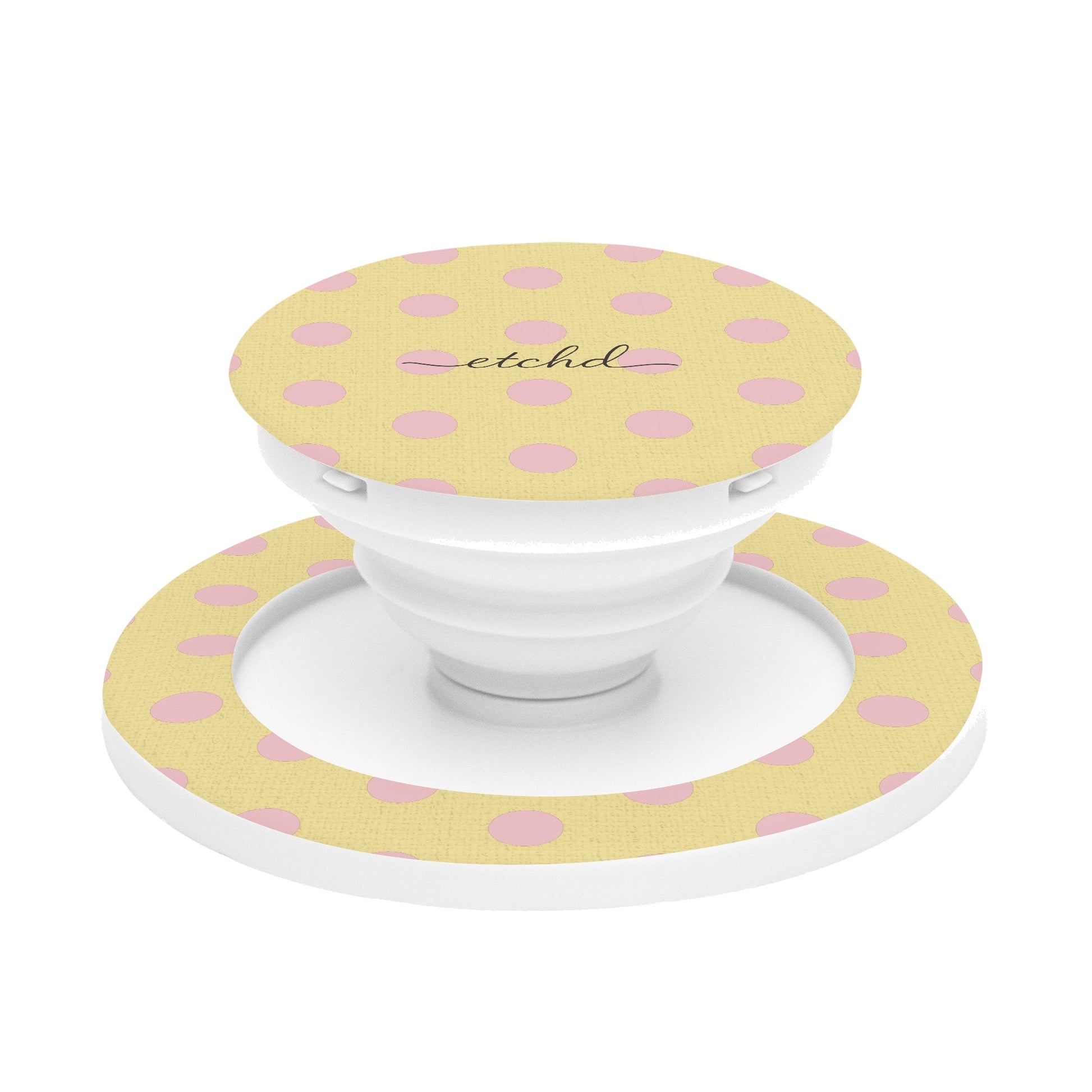 Pink And Butter Polka Dot Phone Grip And Stand by etchd