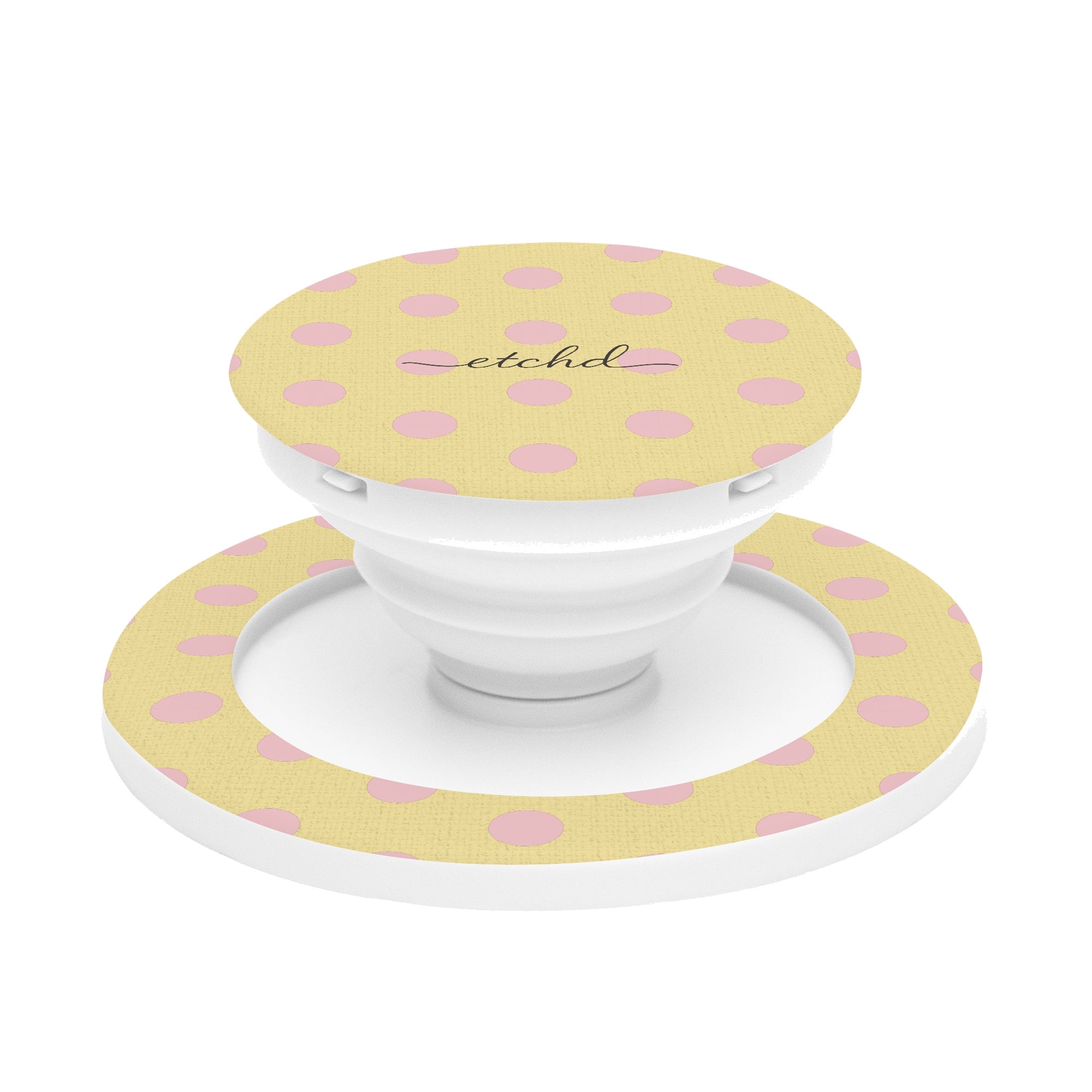 Pink And Butter Polka Dot Phone Grip And Stand by etchd