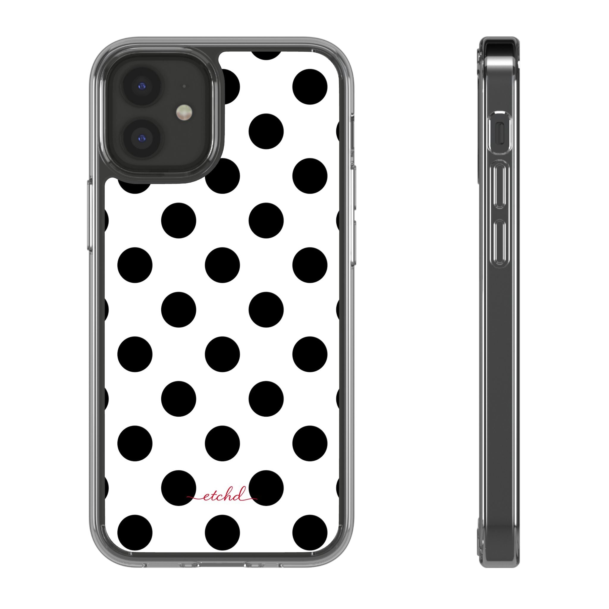 Black & White Polka Dot Clear Phone Case by etchd, view 2