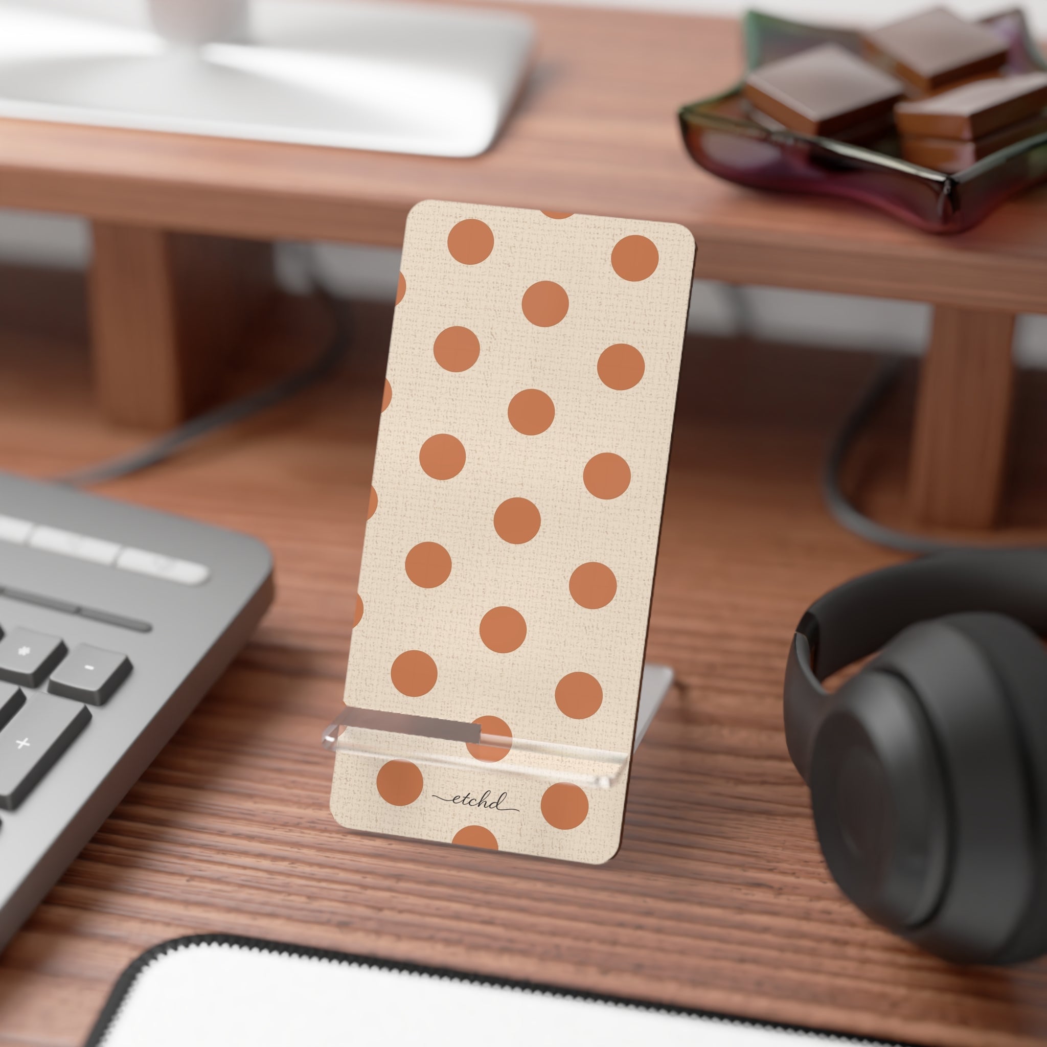 Terracotta Polka Dot Phone Stand by etchd, view 3