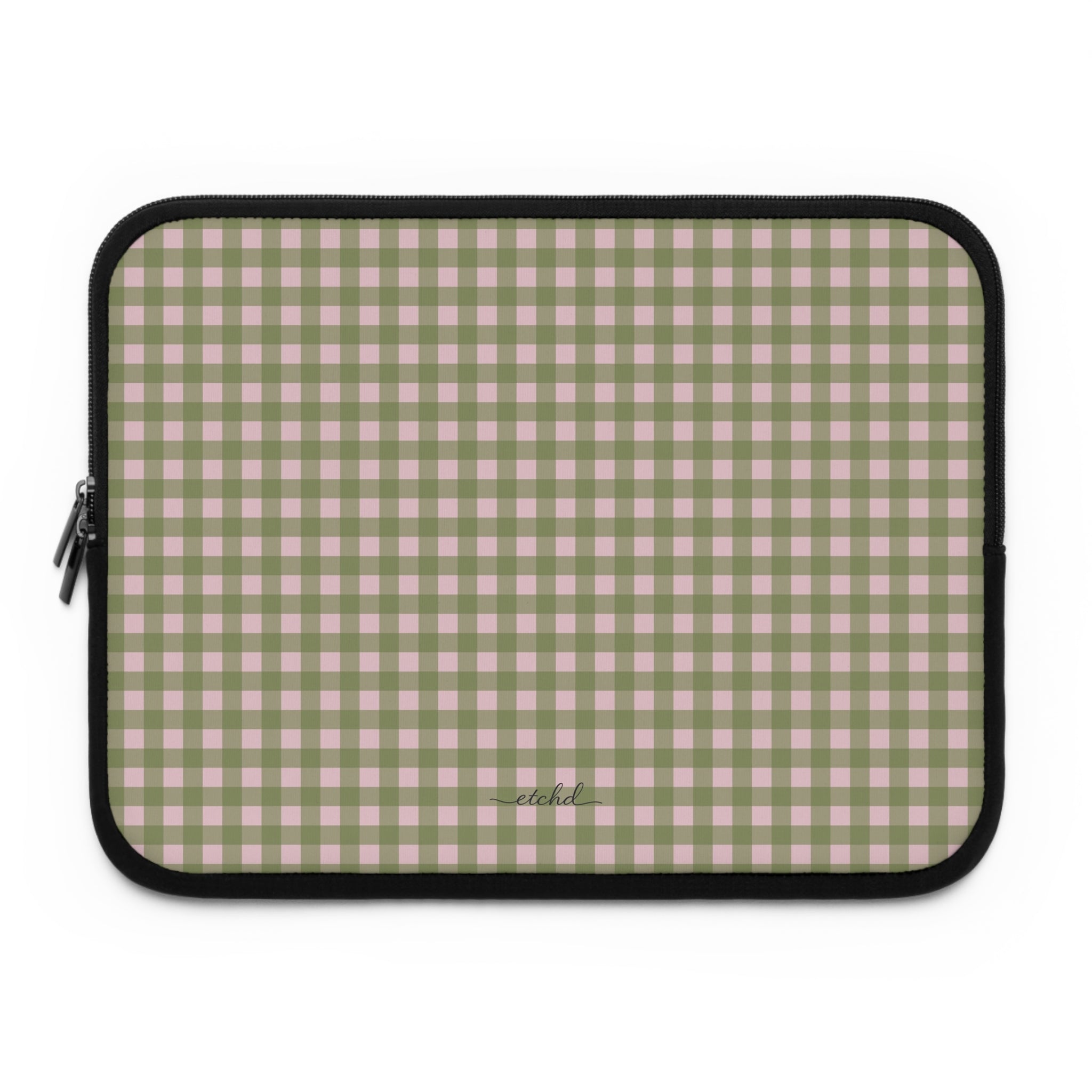 Green & Pink Gingham Laptop Sleeve by etchd