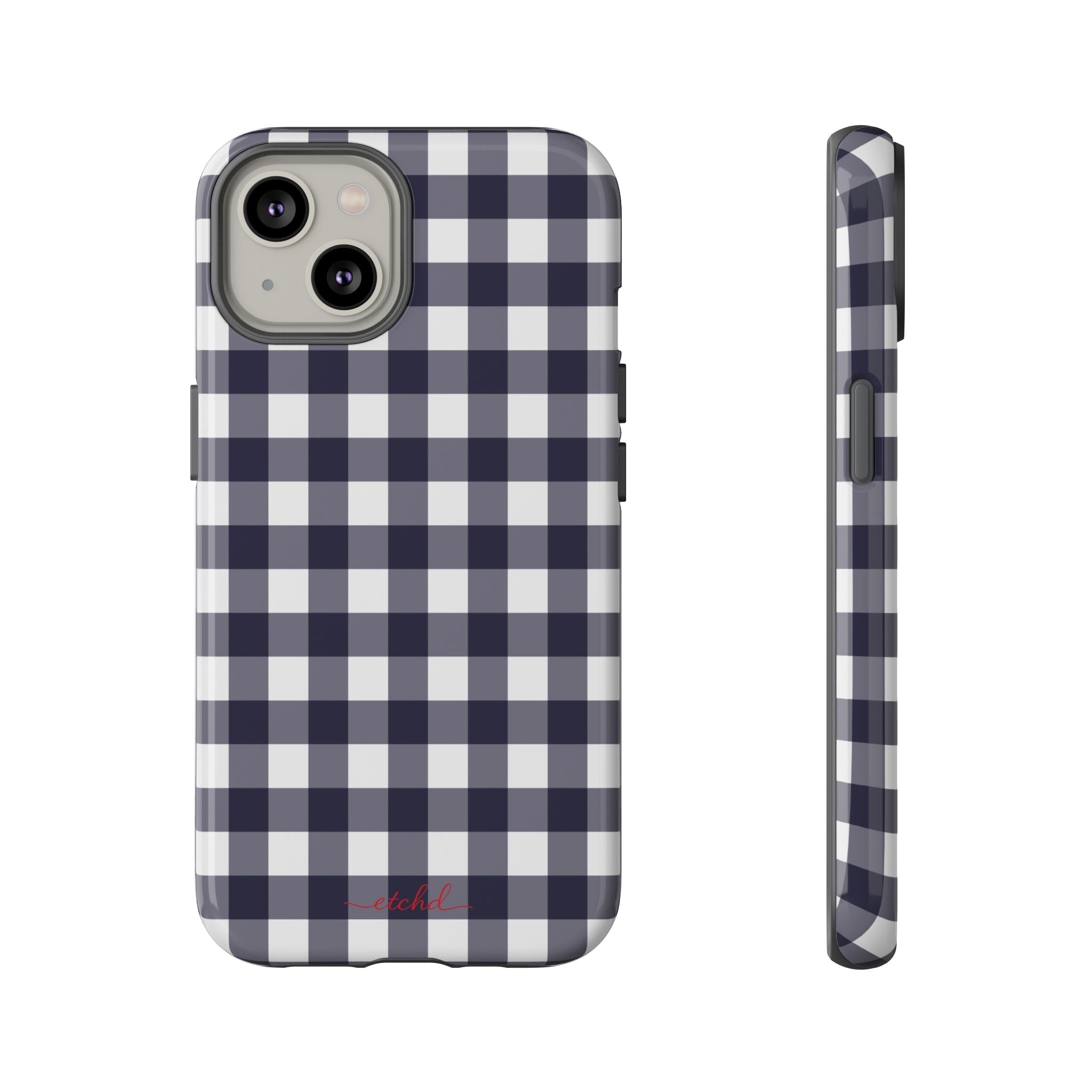 White & Navy Gingham Phone Case by etchd, view 2