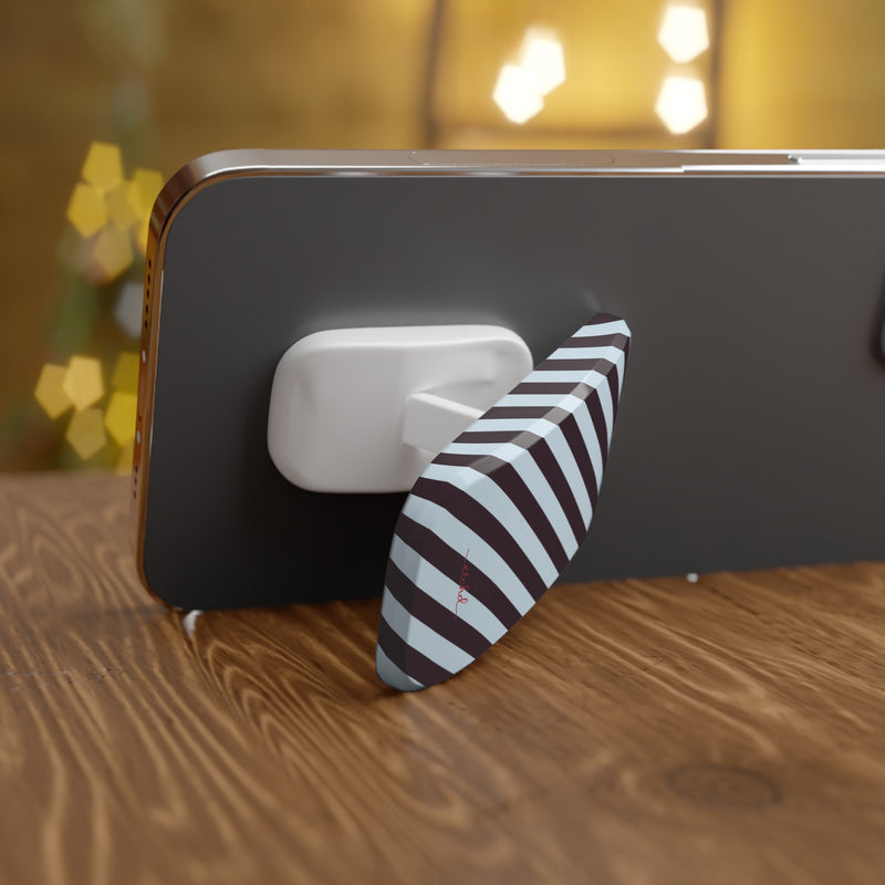 Plum & Blue Striped Diagonal Click-On Phone Grip by etchd, view 4