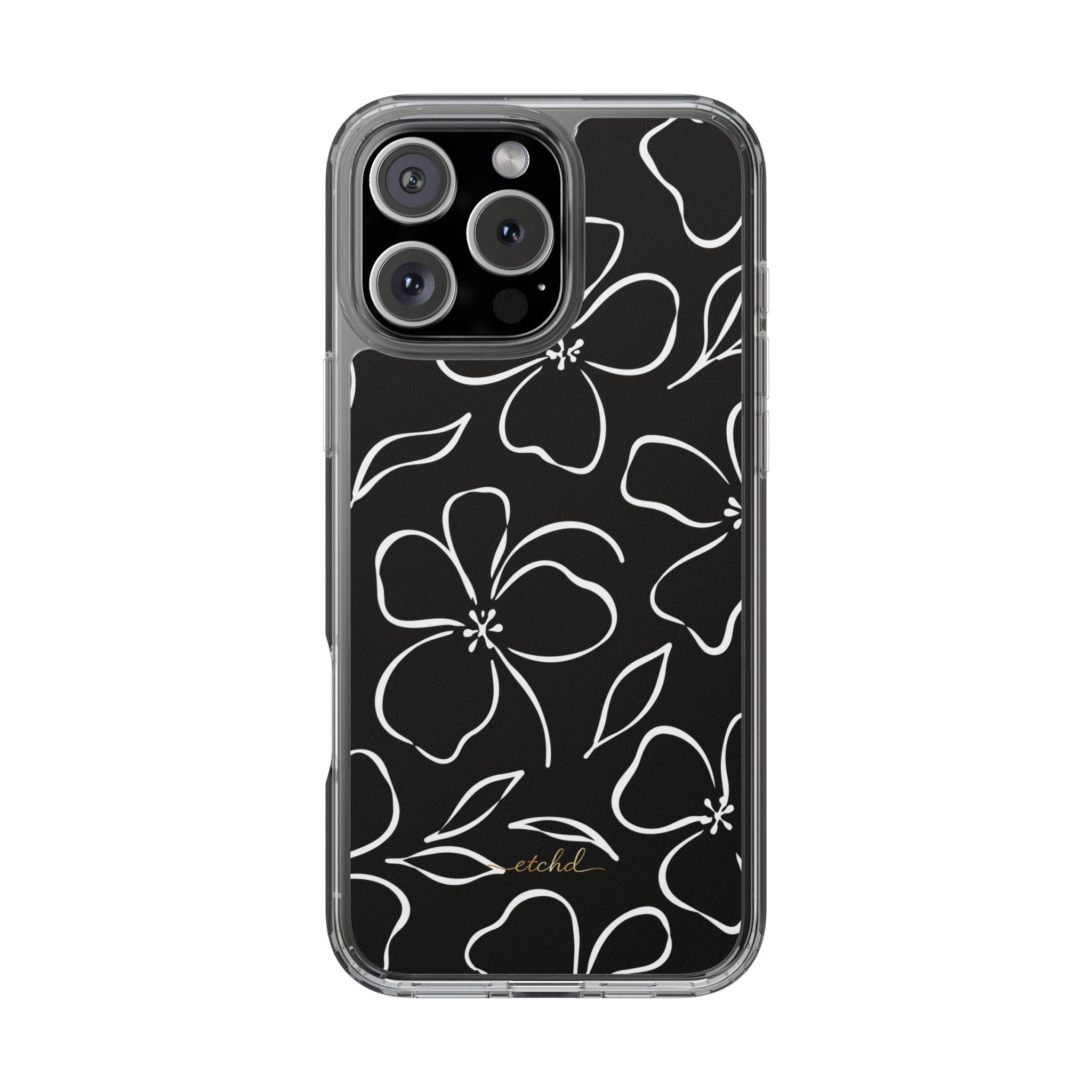 Black & White Floral Funda transparente para móvil de etchd